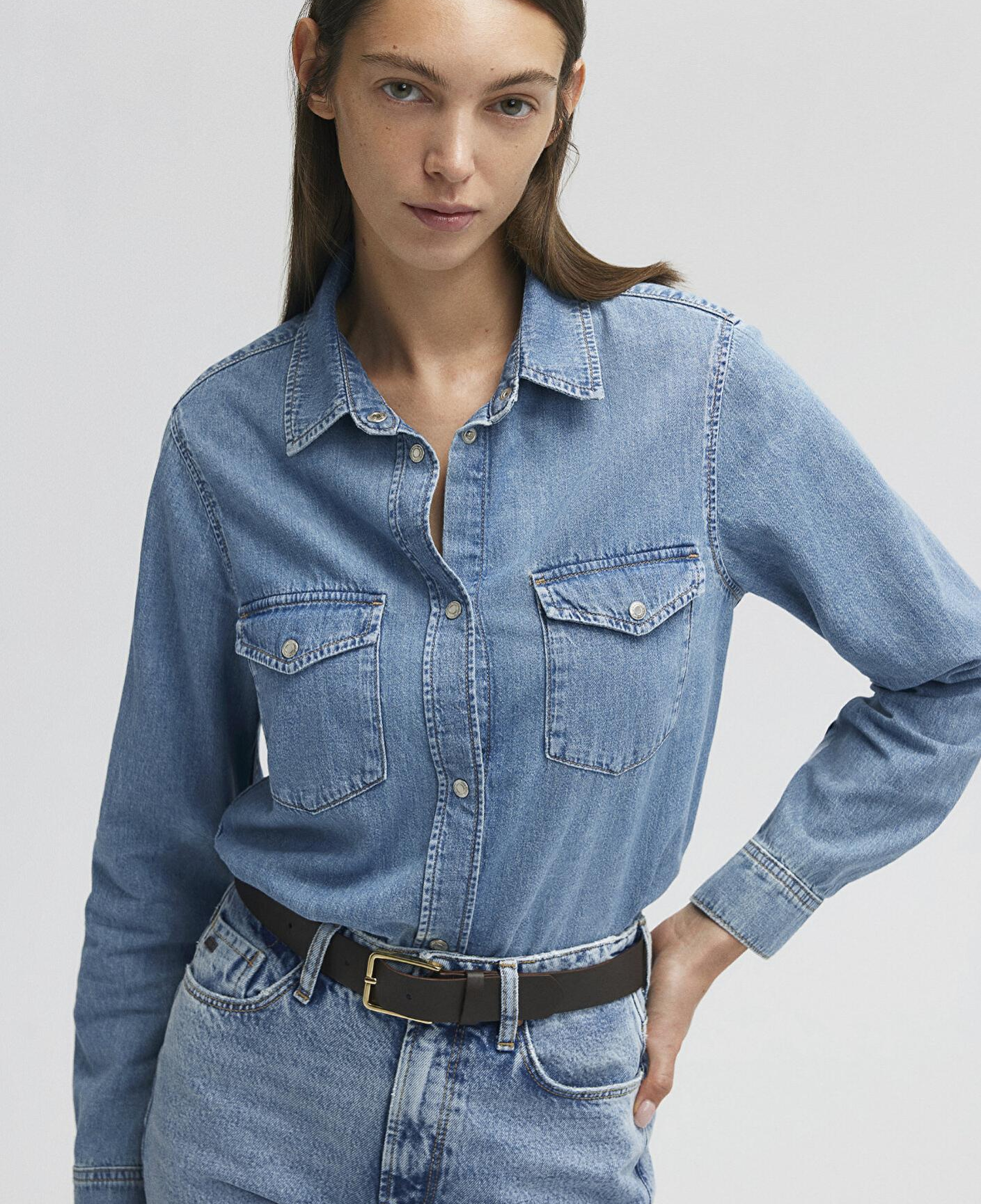 Mavi Merida Real Blue Indigo Mavisi Jean Gömlek Fitted / Vücuda Oturan Kesim 1210662-86492