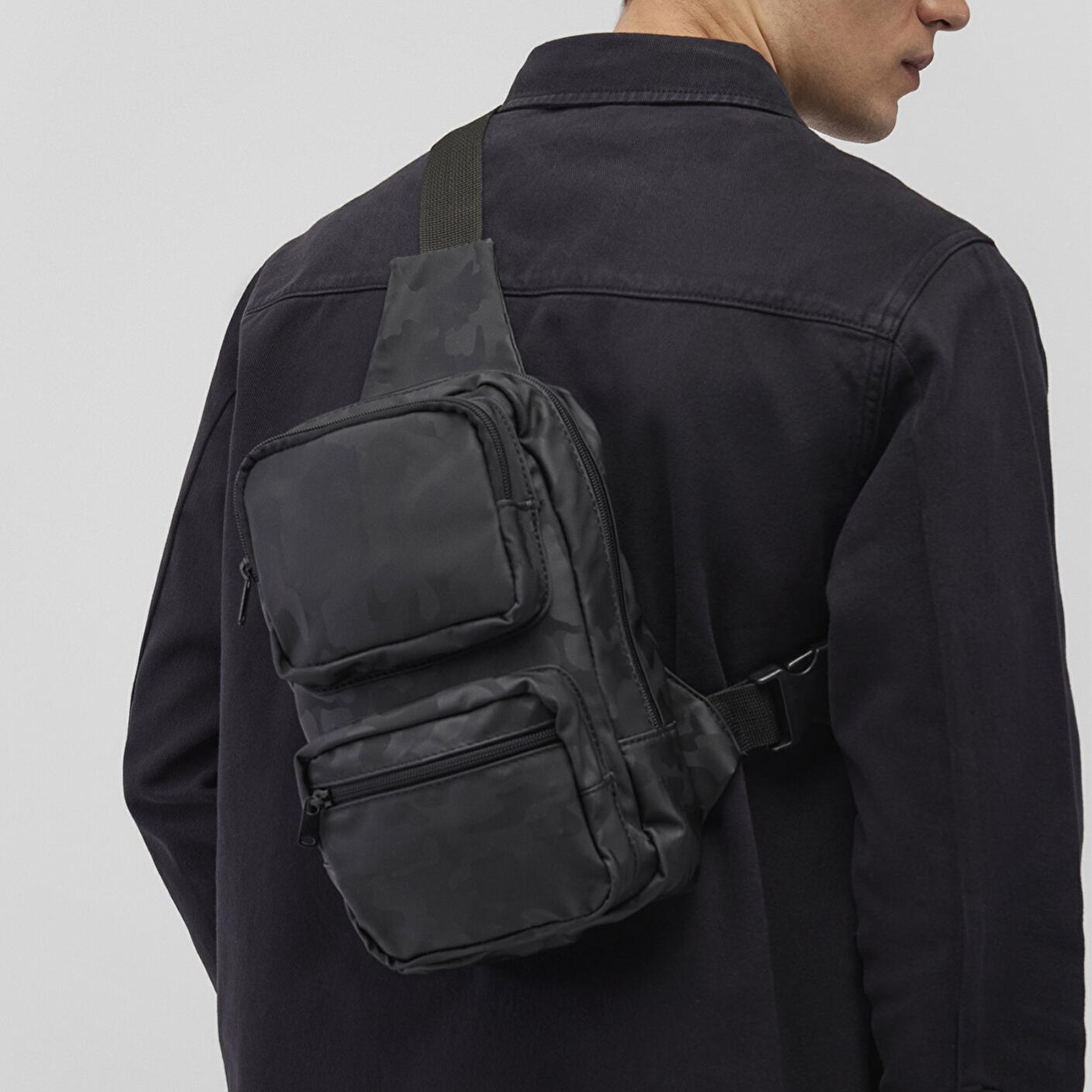 Mavi Kamuflaj Baskılı Siyah Çapraz Çanta 091811-900