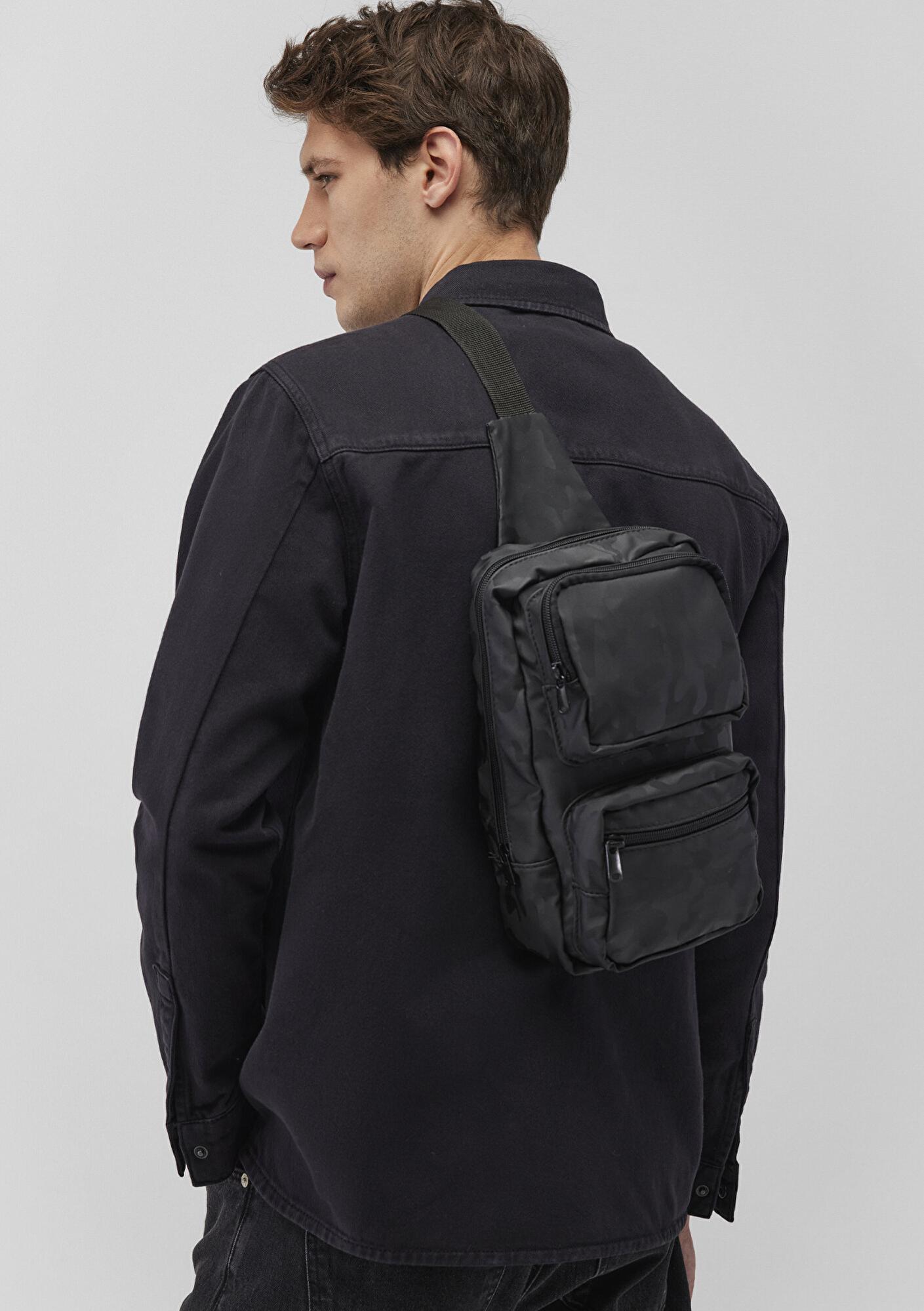 Mavi Kamuflaj Baskılı Siyah Çapraz Çanta 091811-900