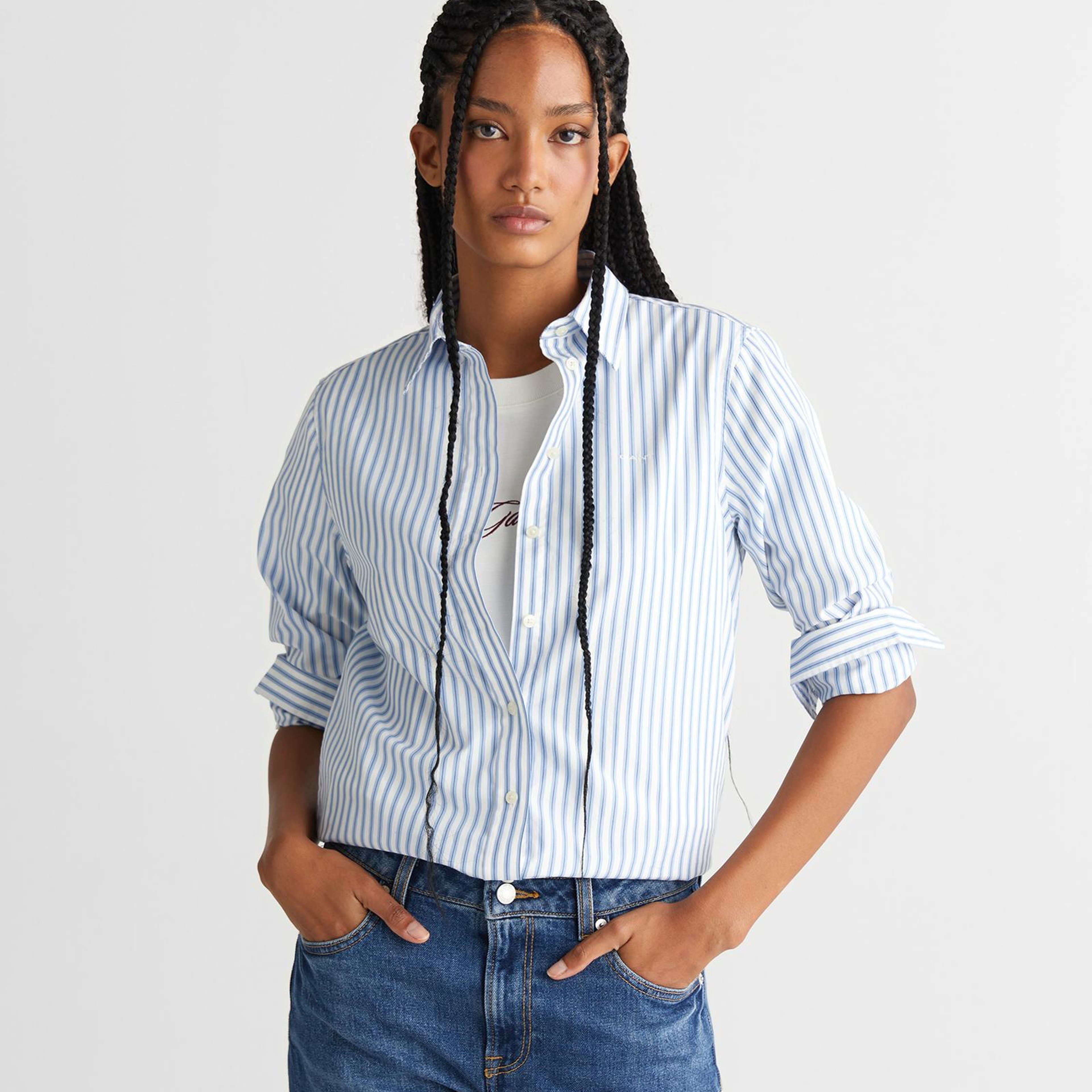 GANT Kadın Mavi Regular Fit Düğmeli Gömlek