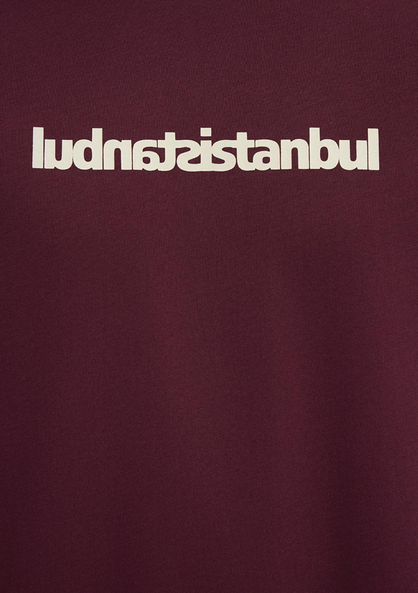 Mavi İstanbul Baskılı Bordo Tişört Oversize / Geniş Kesim 0613591-70426