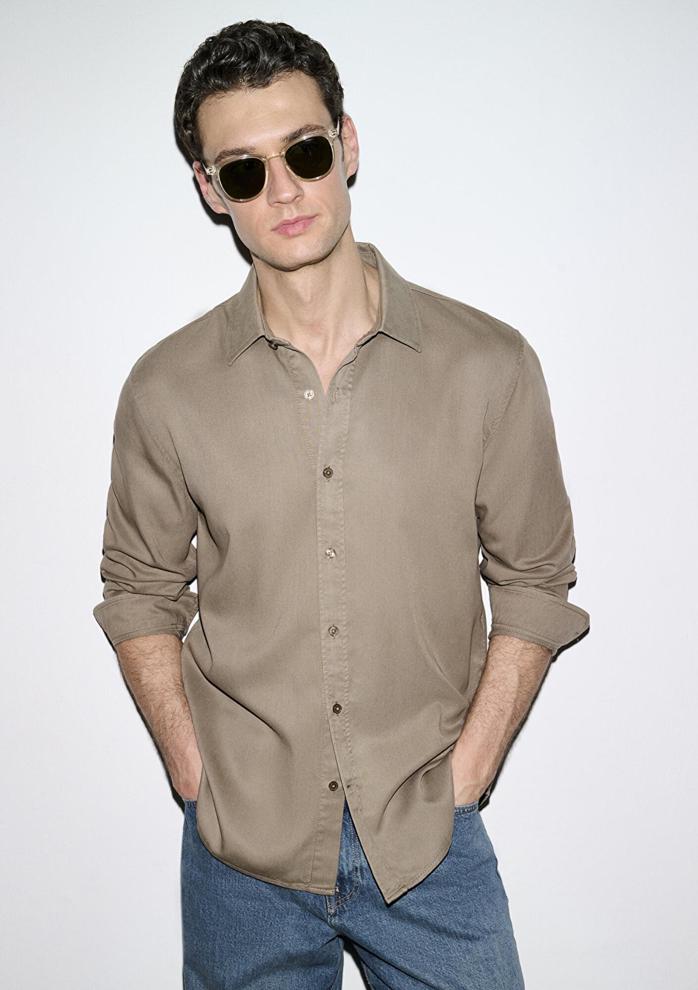 Mavi Kahverengi (TENCEL™) Gömlek Regular Fit / Normal Kesim 0210818-83866