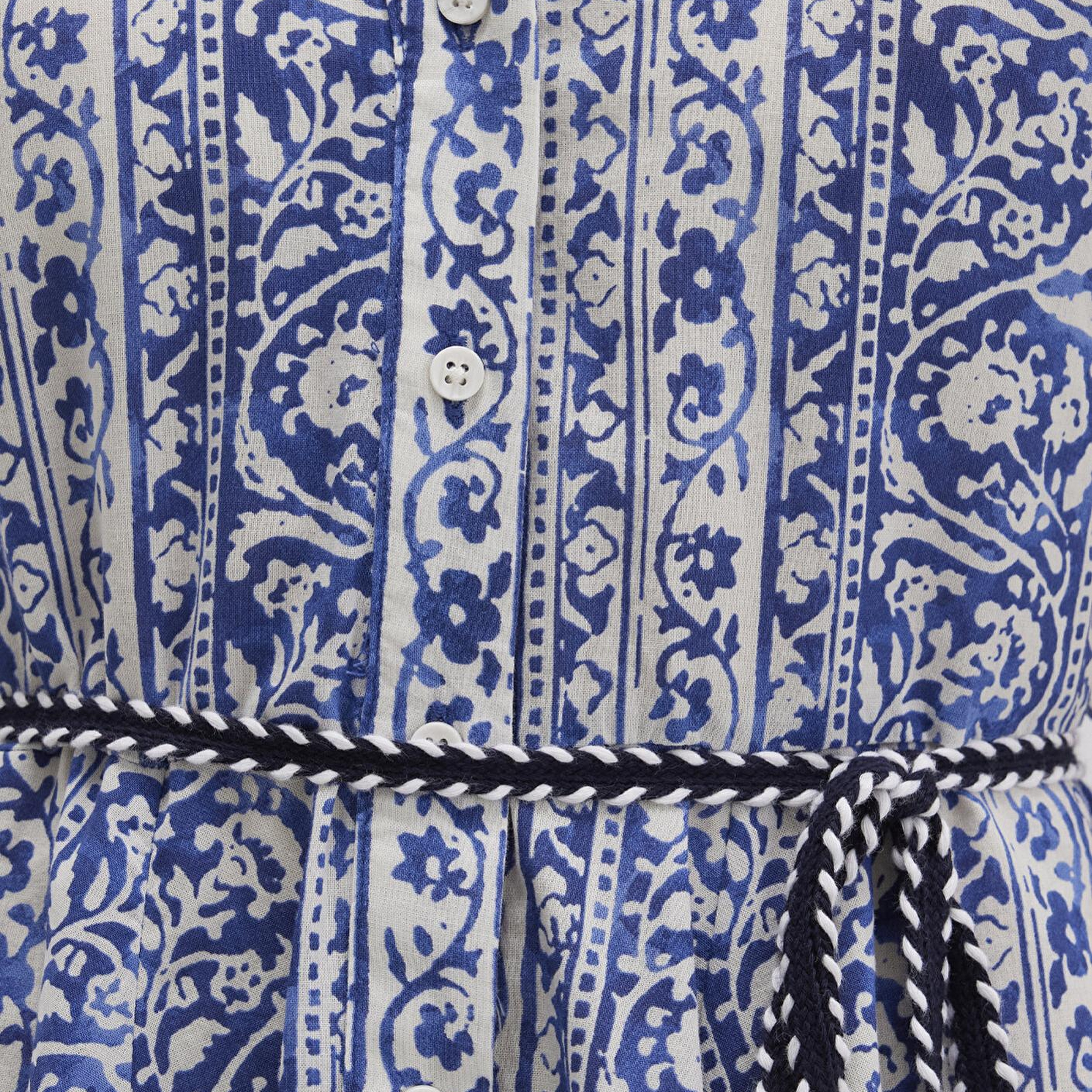 Mavi Baskılı Beli Bağcıklı Mini Elbise 1310763-91087