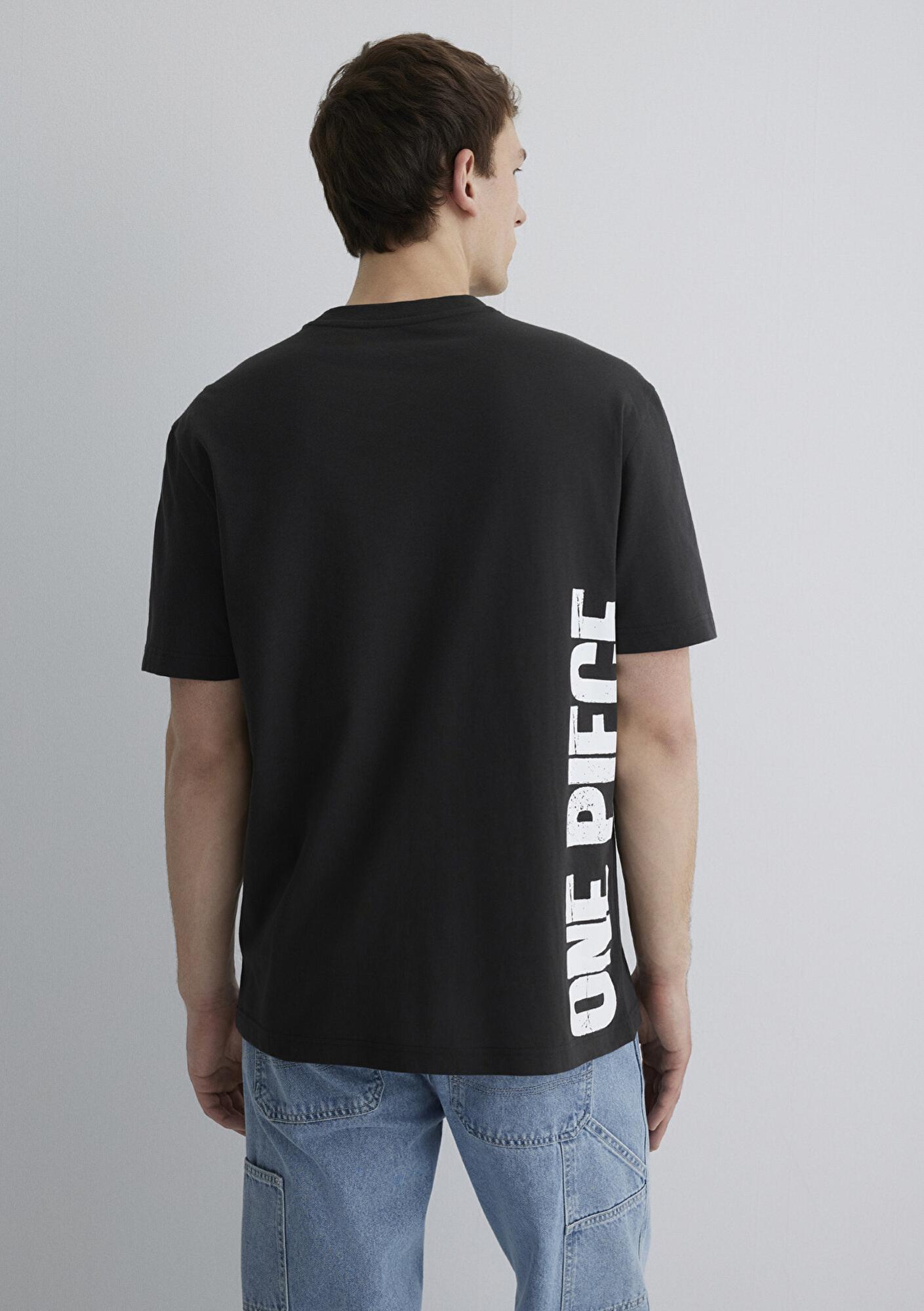 Mavi One Piece Baskılı Antrasit Tişört Loose Fit / Bol Rahat Kesim 0612662-70092