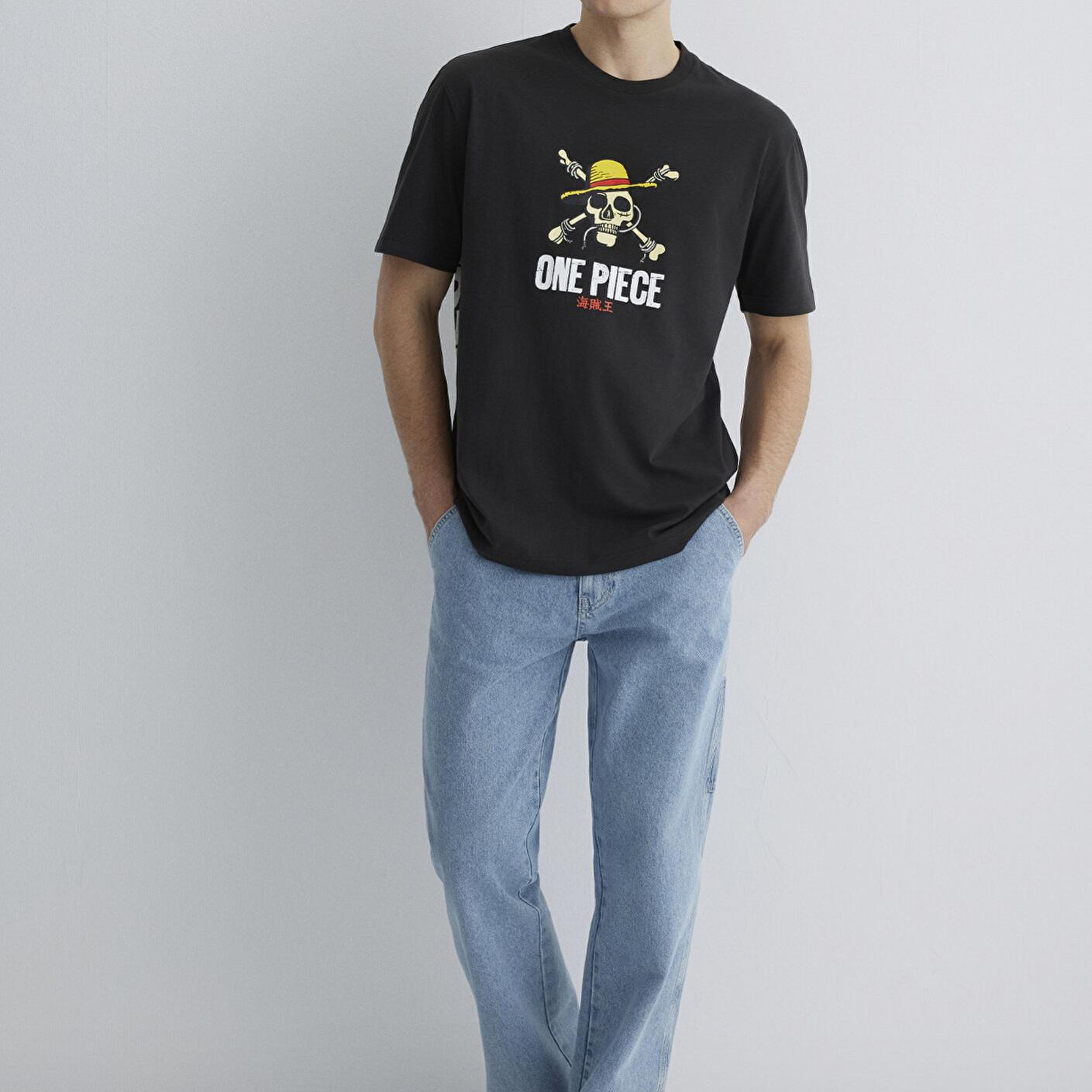 Mavi One Piece Baskılı Antrasit Tişört Loose Fit / Bol Rahat Kesim 0612662-70092