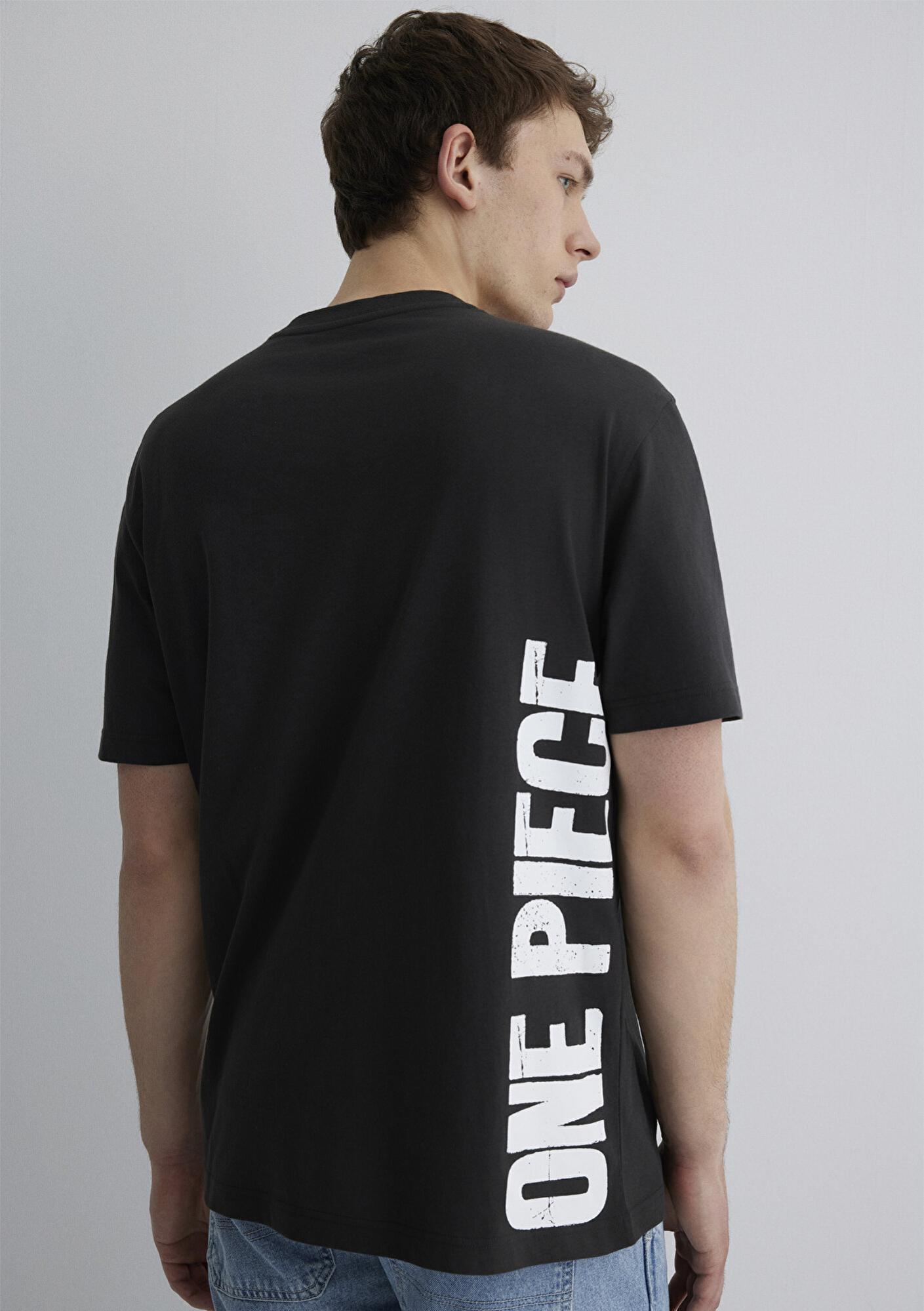 Mavi One Piece Baskılı Antrasit Tişört Loose Fit / Bol Rahat Kesim 0612662-70092