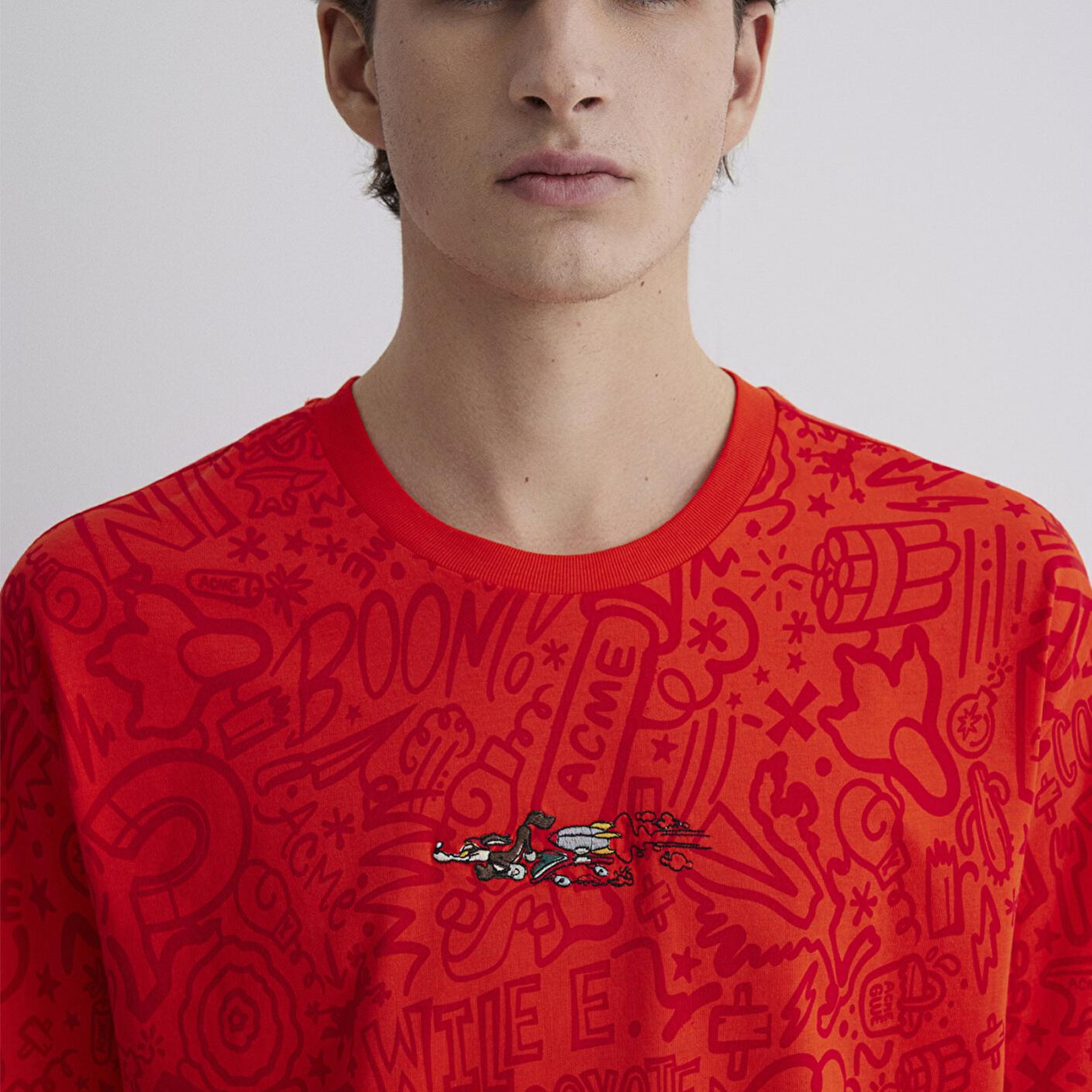 Mavi Coyote Baskılı Kırmızı Tişört Loose Fit / Bol Rahat Kesim 0611244-70471