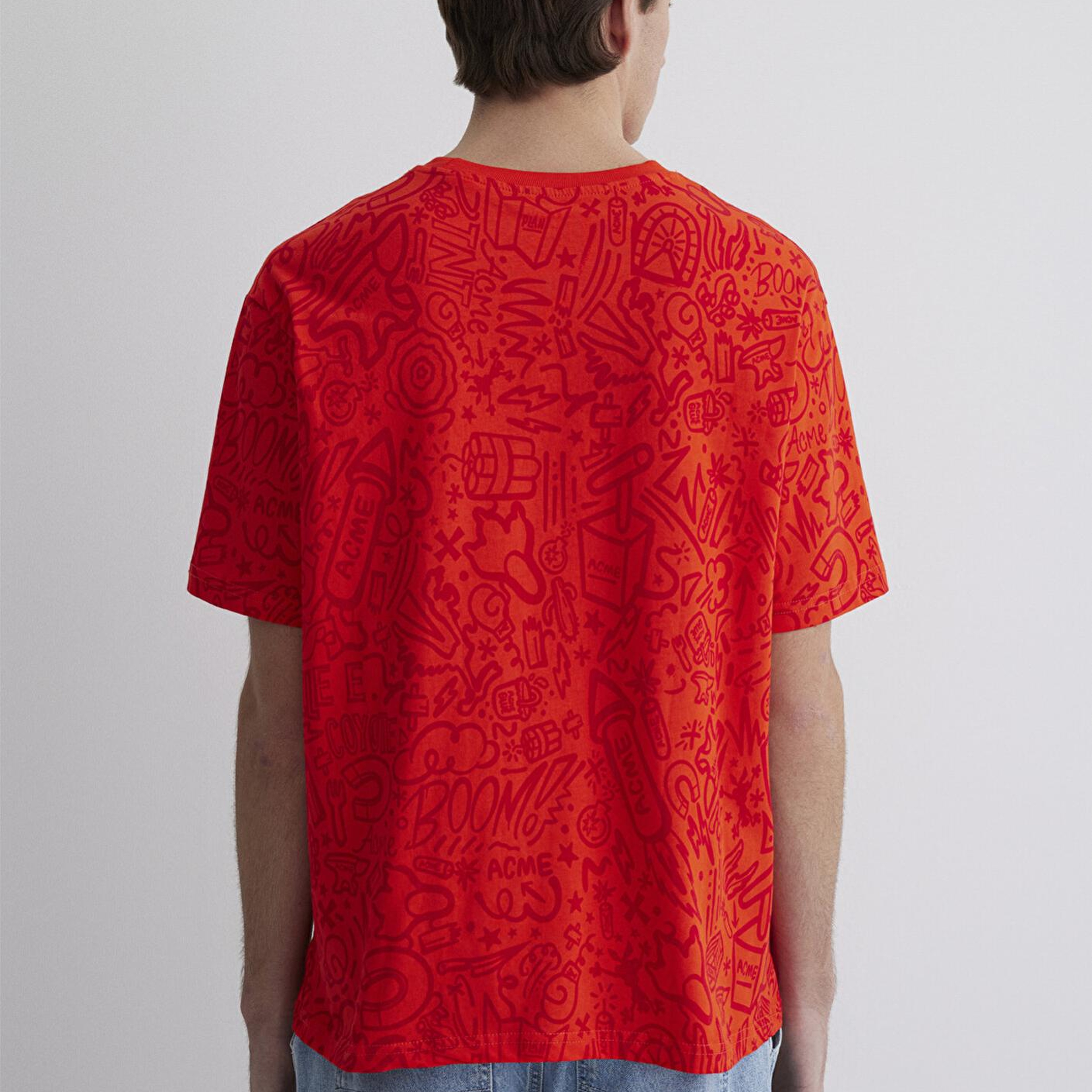 Mavi Coyote Baskılı Kırmızı Tişört Loose Fit / Bol Rahat Kesim 0611244-70471