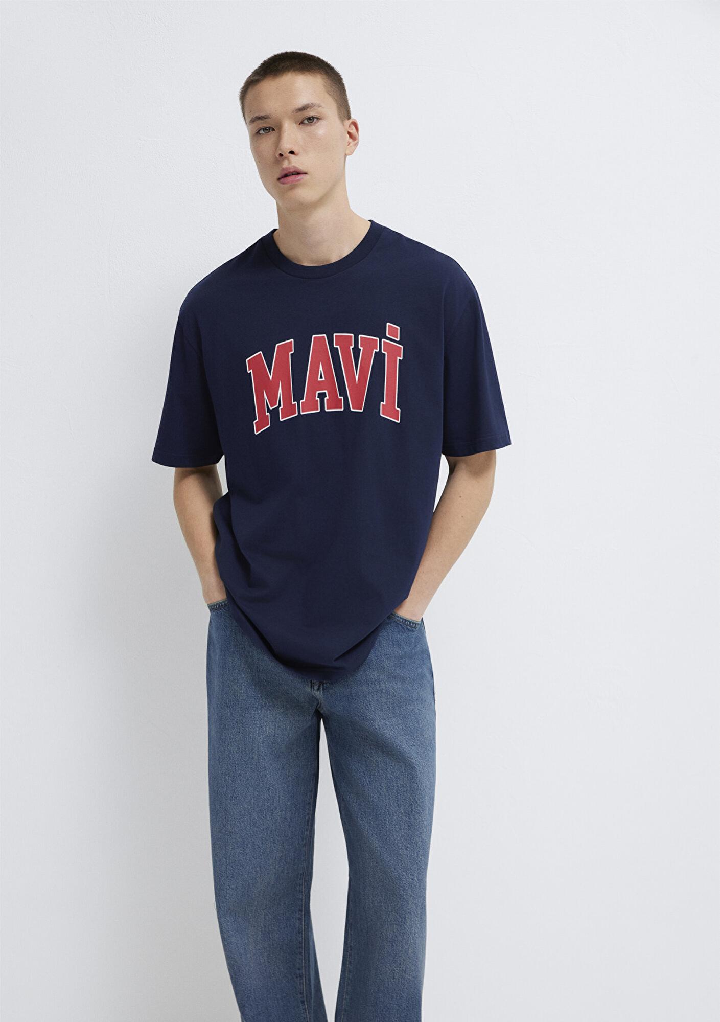 Mavi Mavi Logo Baskılı Lacivert Tişört Loose Fit / Bol Rahat Kesim 0611711-84371