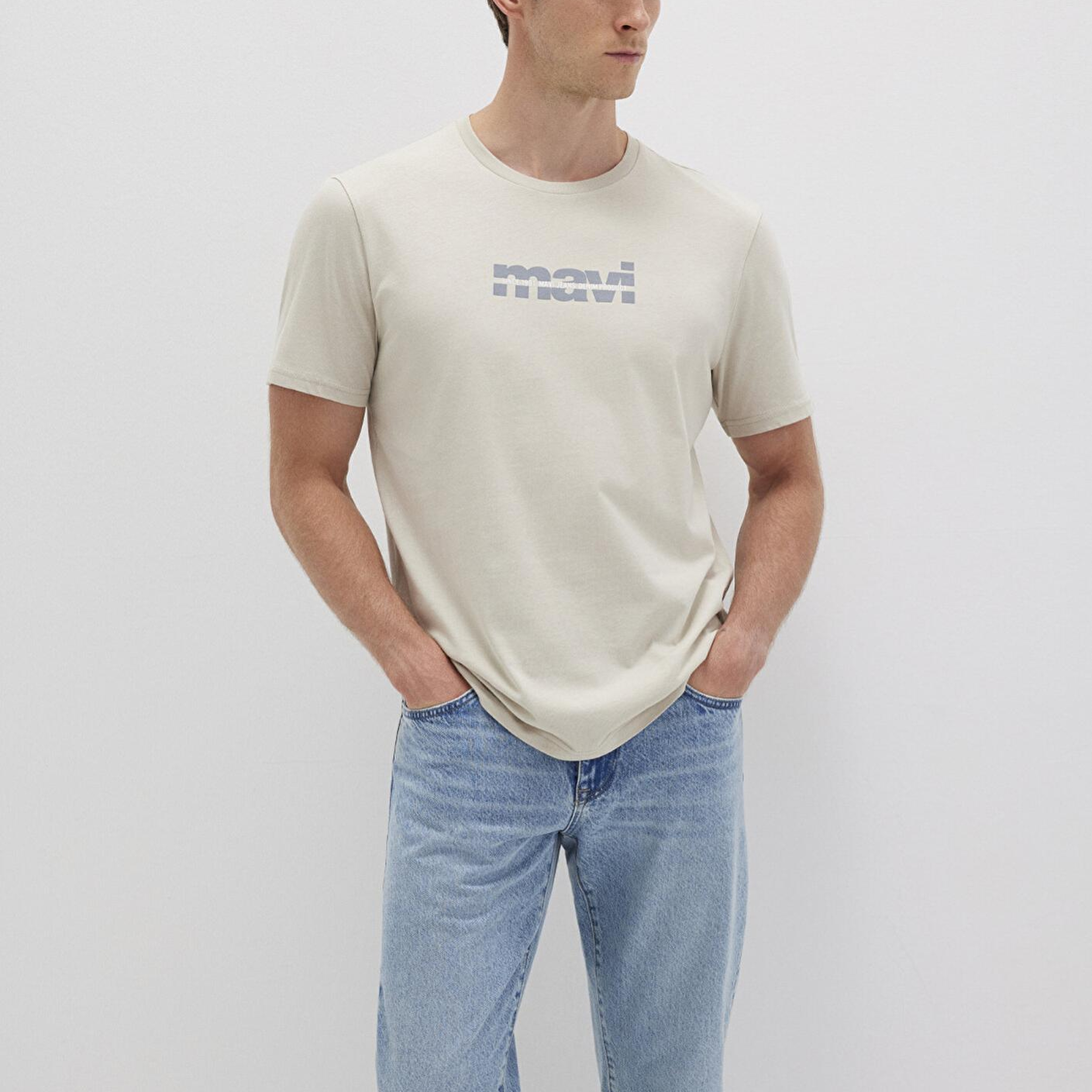 Mavi Mavi Logo Baskılı Bej Tişört Regular Fit / Normal Kesim 0610943-70144