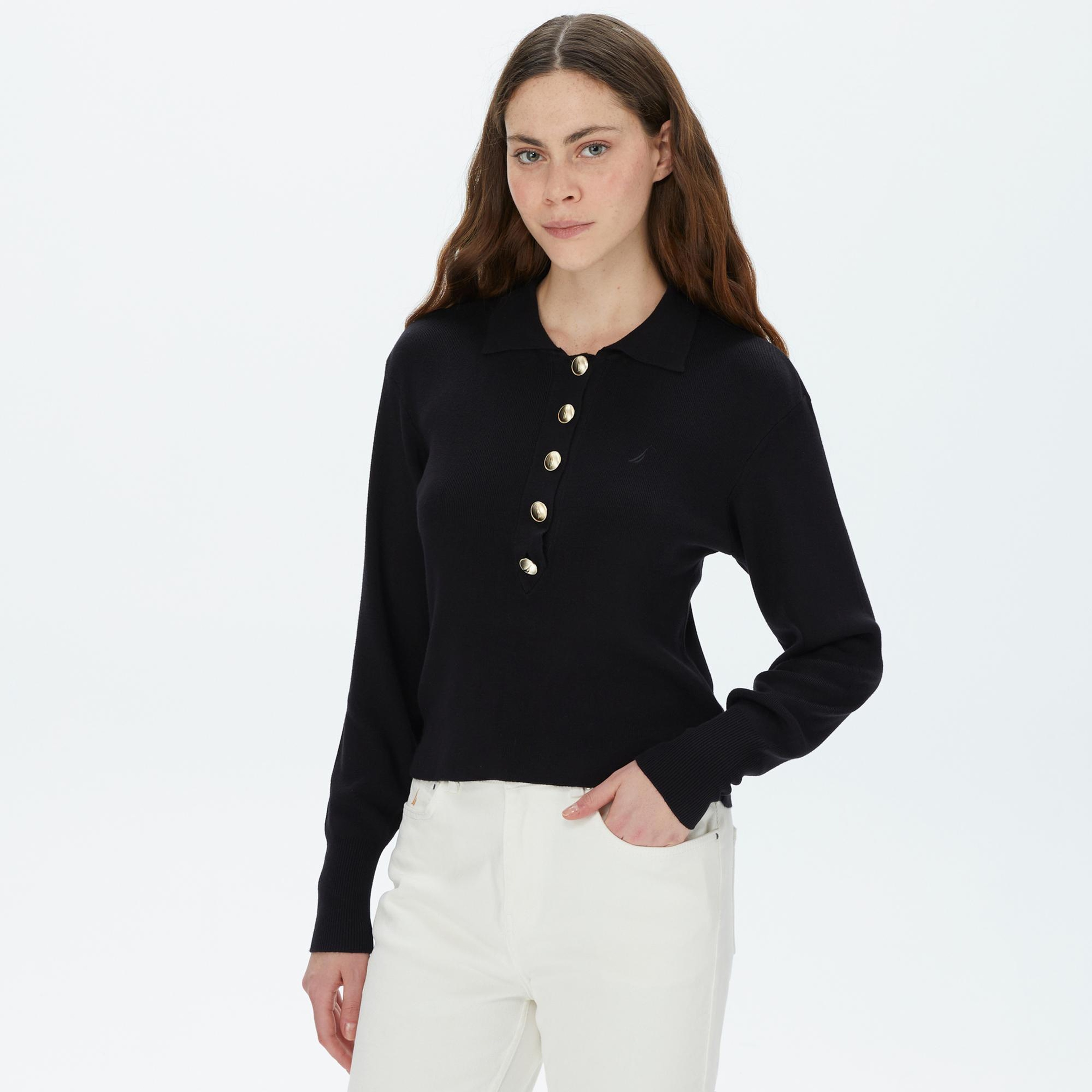 Nautica Kadın Siyah Polo Yaka Triko