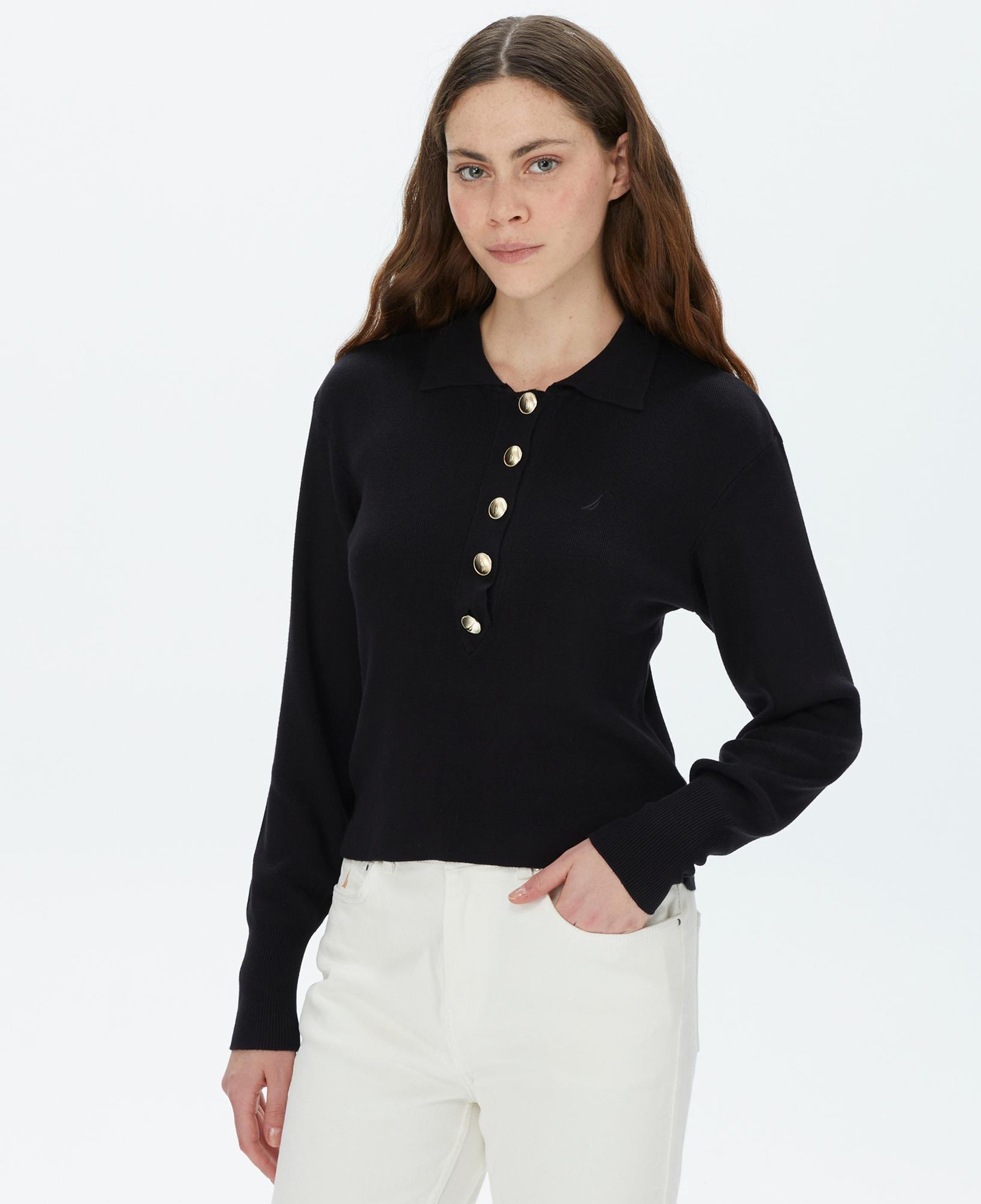 Nautica Kadın Siyah Polo Yaka Triko