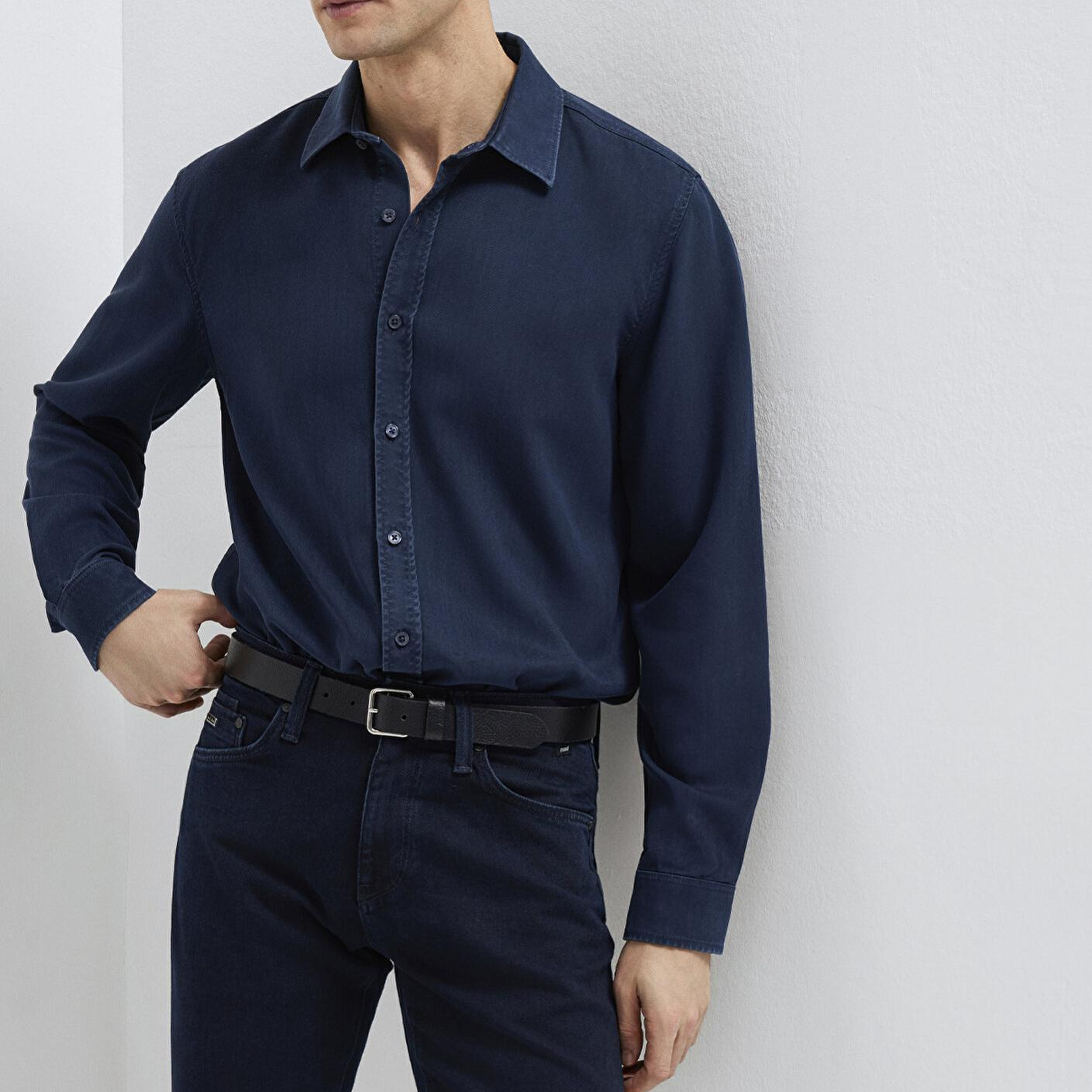 Mavi Lacivert (TENCEL™) Liyosel Gömlek Regular Fit / Normal Kesim 0210818-70494