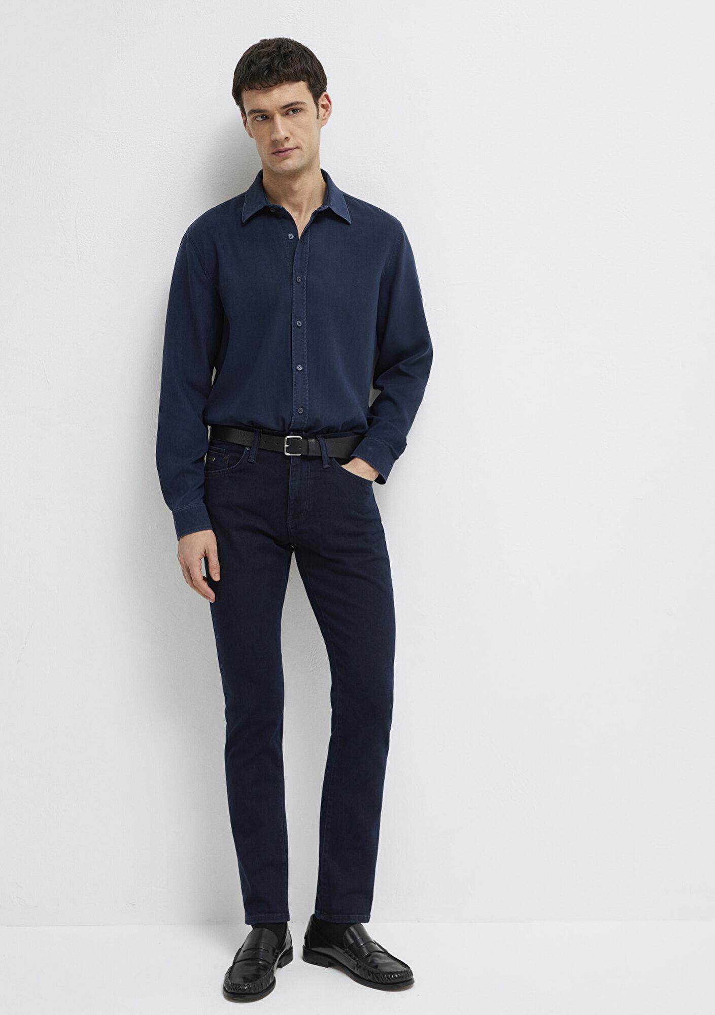 Mavi Lacivert (TENCEL™) Liyosel Gömlek Regular Fit / Normal Kesim 0210818-70494