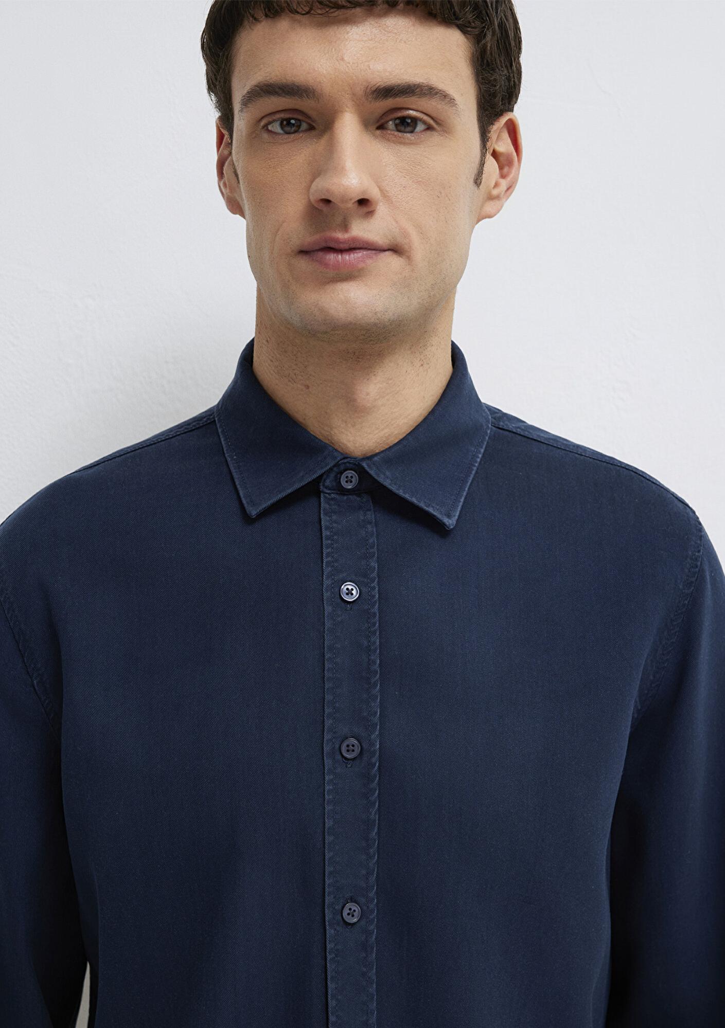 Mavi Lacivert (TENCEL™) Liyosel Gömlek Regular Fit / Normal Kesim 0210818-70494