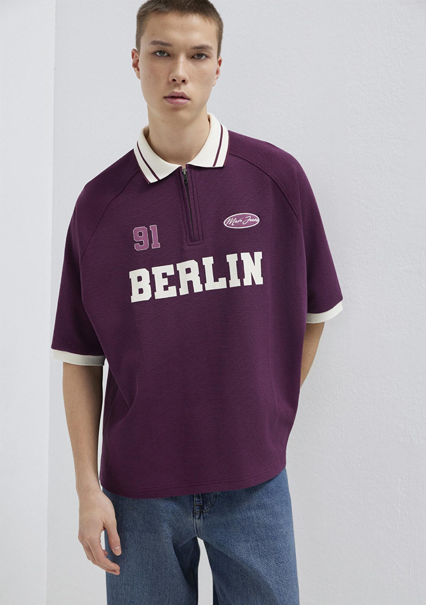 Mavi Berlin Baskılı Mor Polo Tişört Boxy Fit 0613230-70670