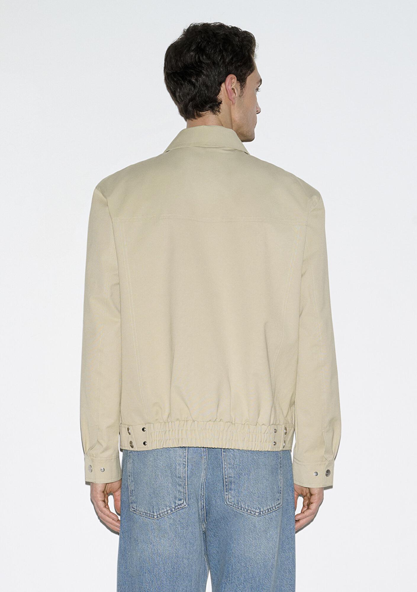 Mavi Cep Detaylı Bej Ceket Loose Fit / Bol Rahat Kesim 0110777-70186