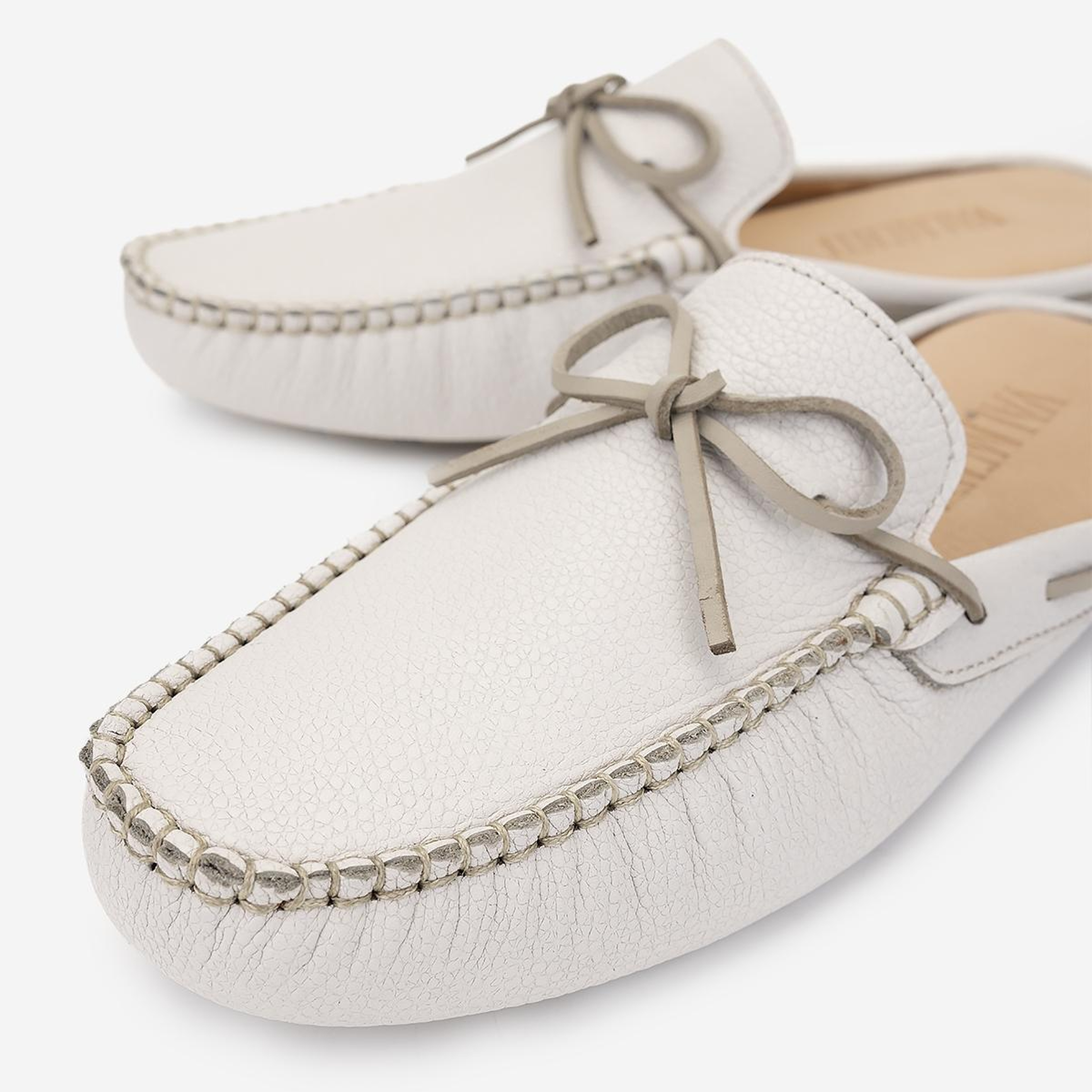 Valmenti Erkek Hakiki Deri Beyaz Terlik