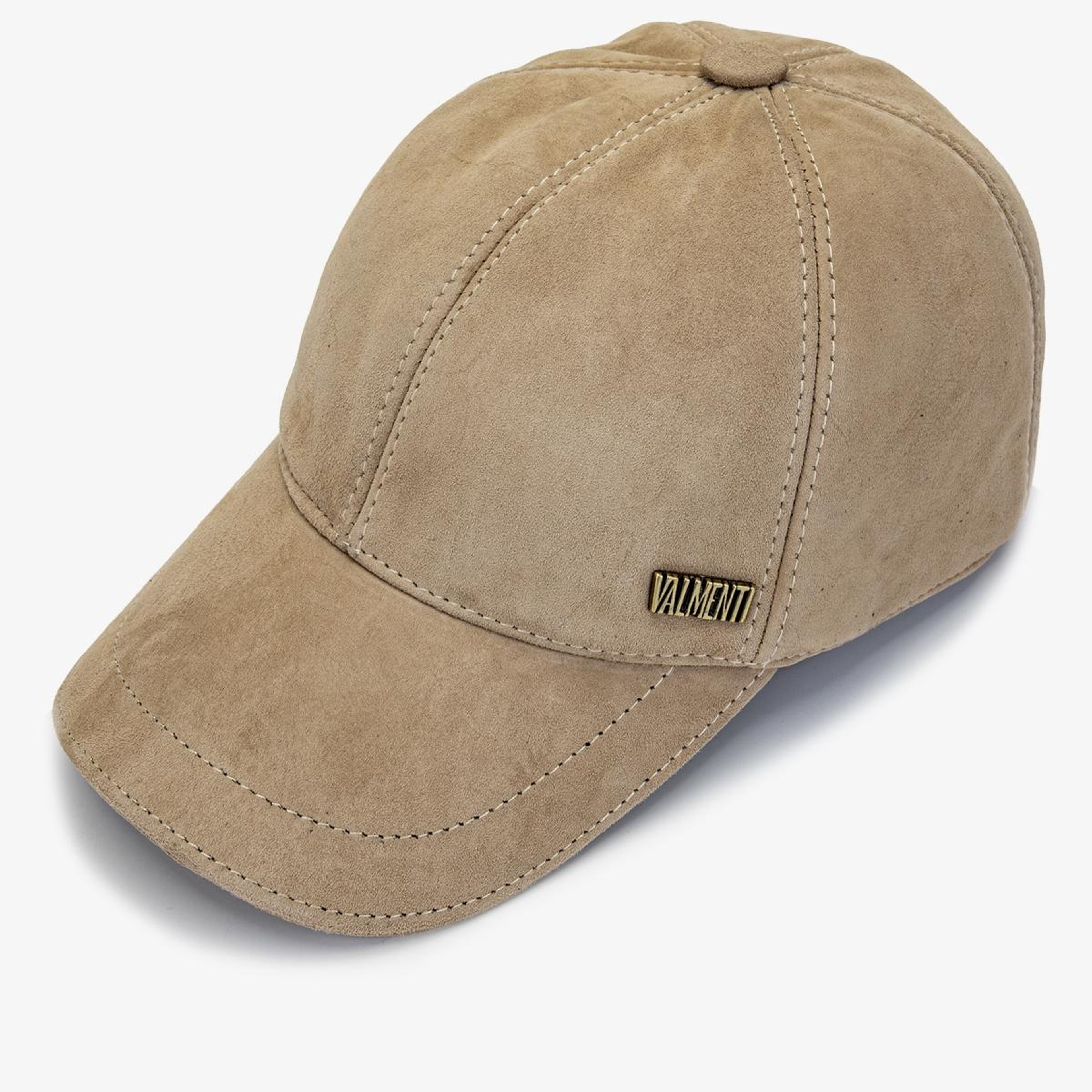 Valmenti Erkek Hakiki Deri Bej Süet Beyzbol Şapka