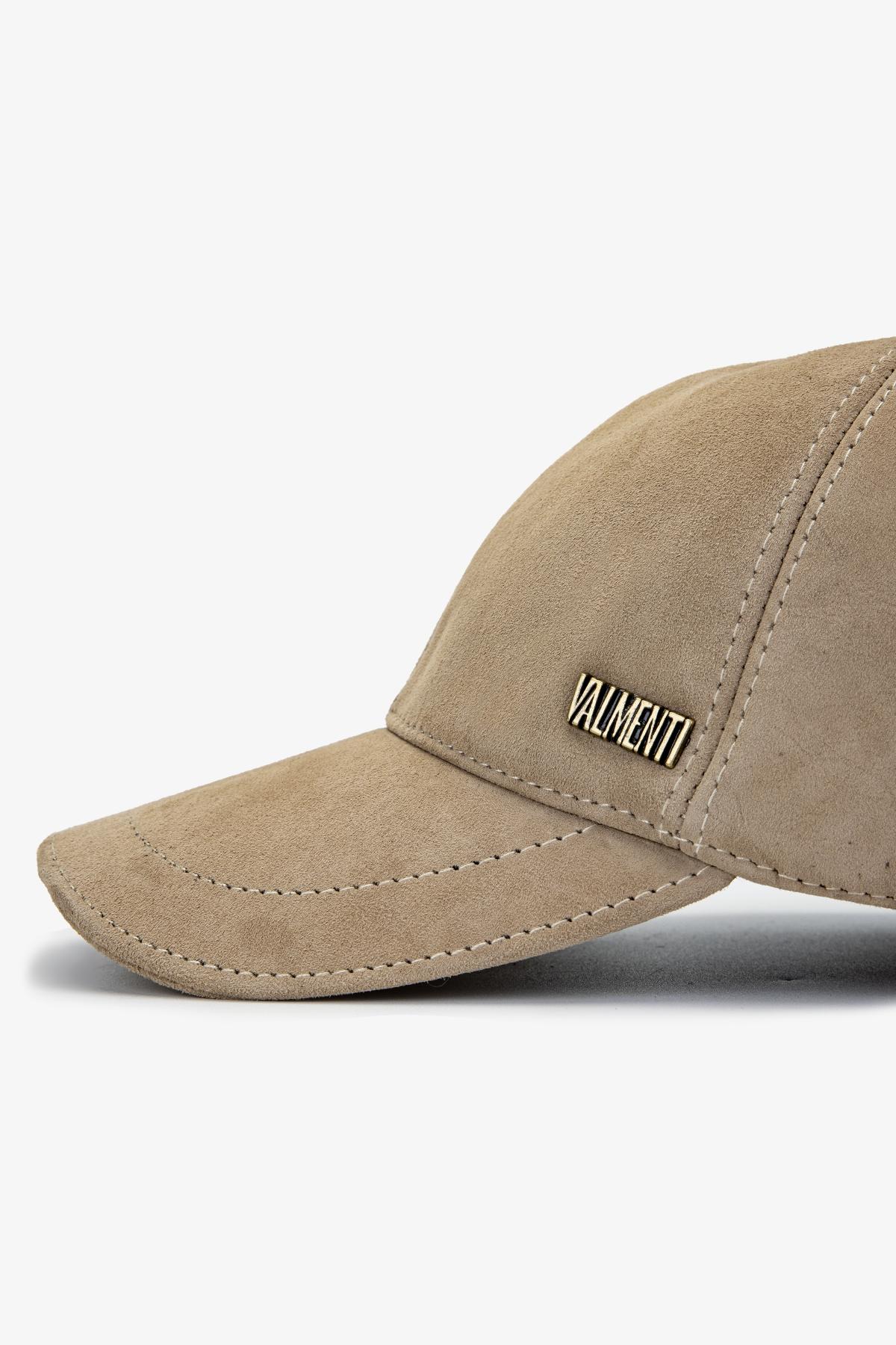 Valmenti Erkek Hakiki Deri Bej Süet Beyzbol Şapka