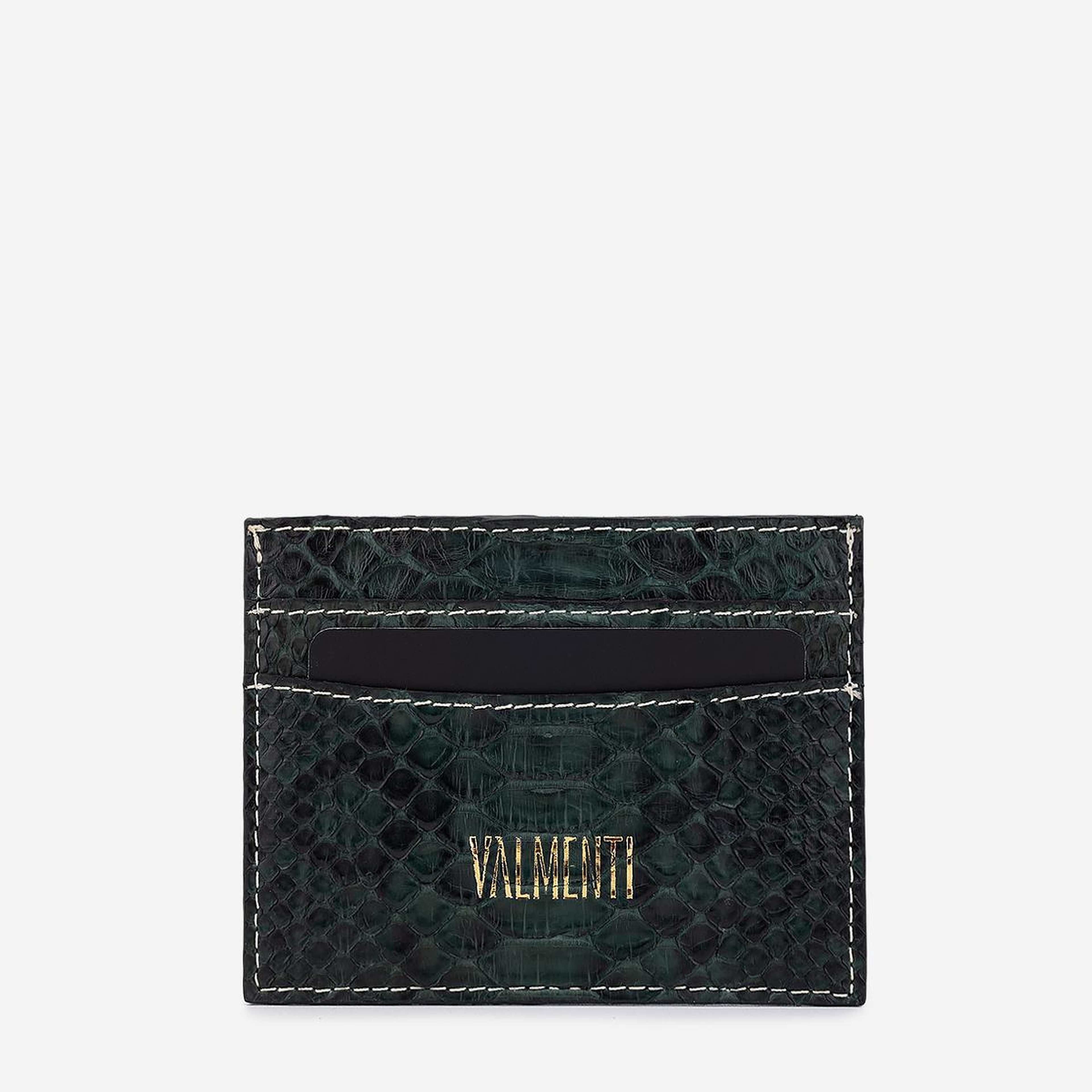 Valmenti Unisex Hakiki Deri Yeşil Piton Kartlık