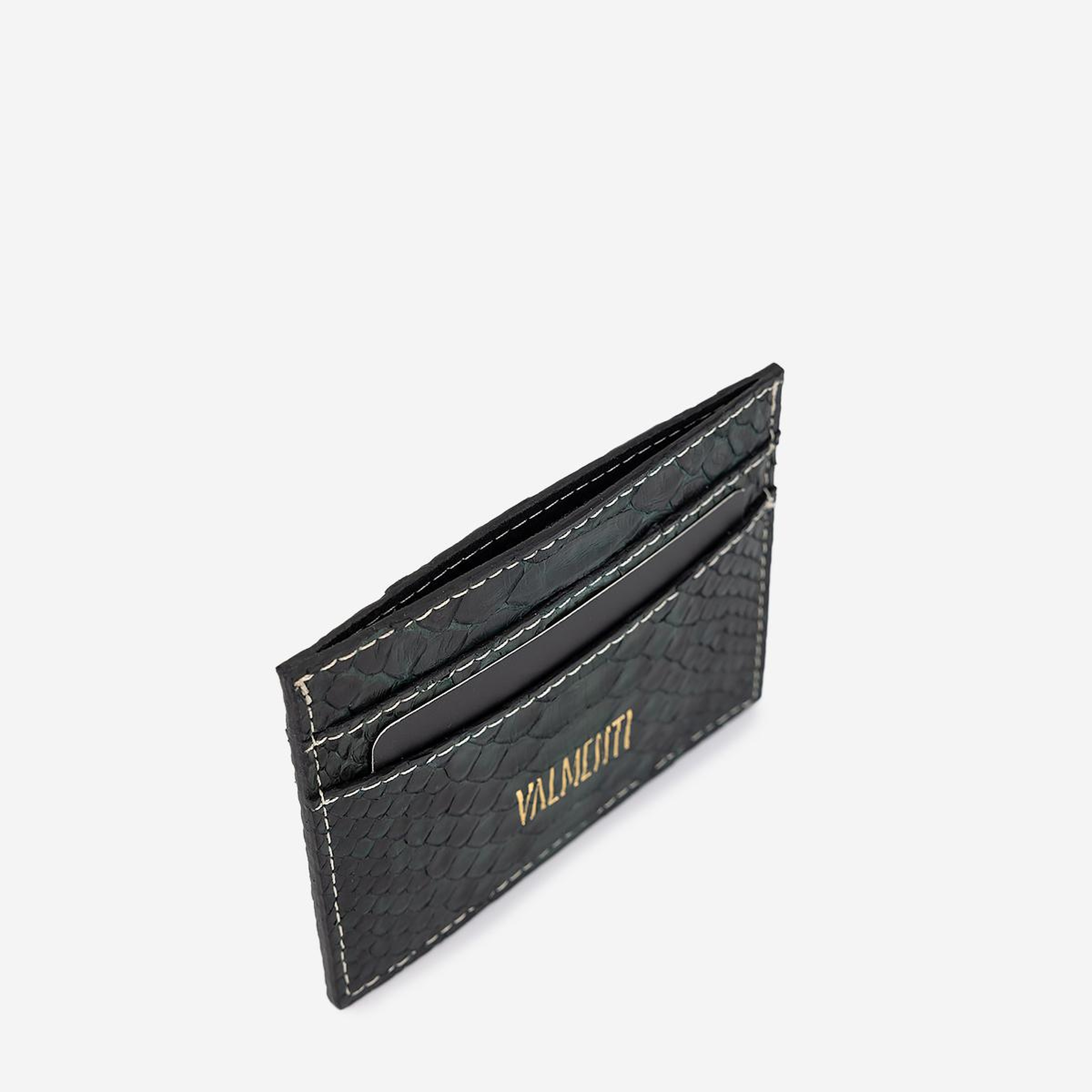 Valmenti Unisex Hakiki Deri Yeşil Piton Kartlık