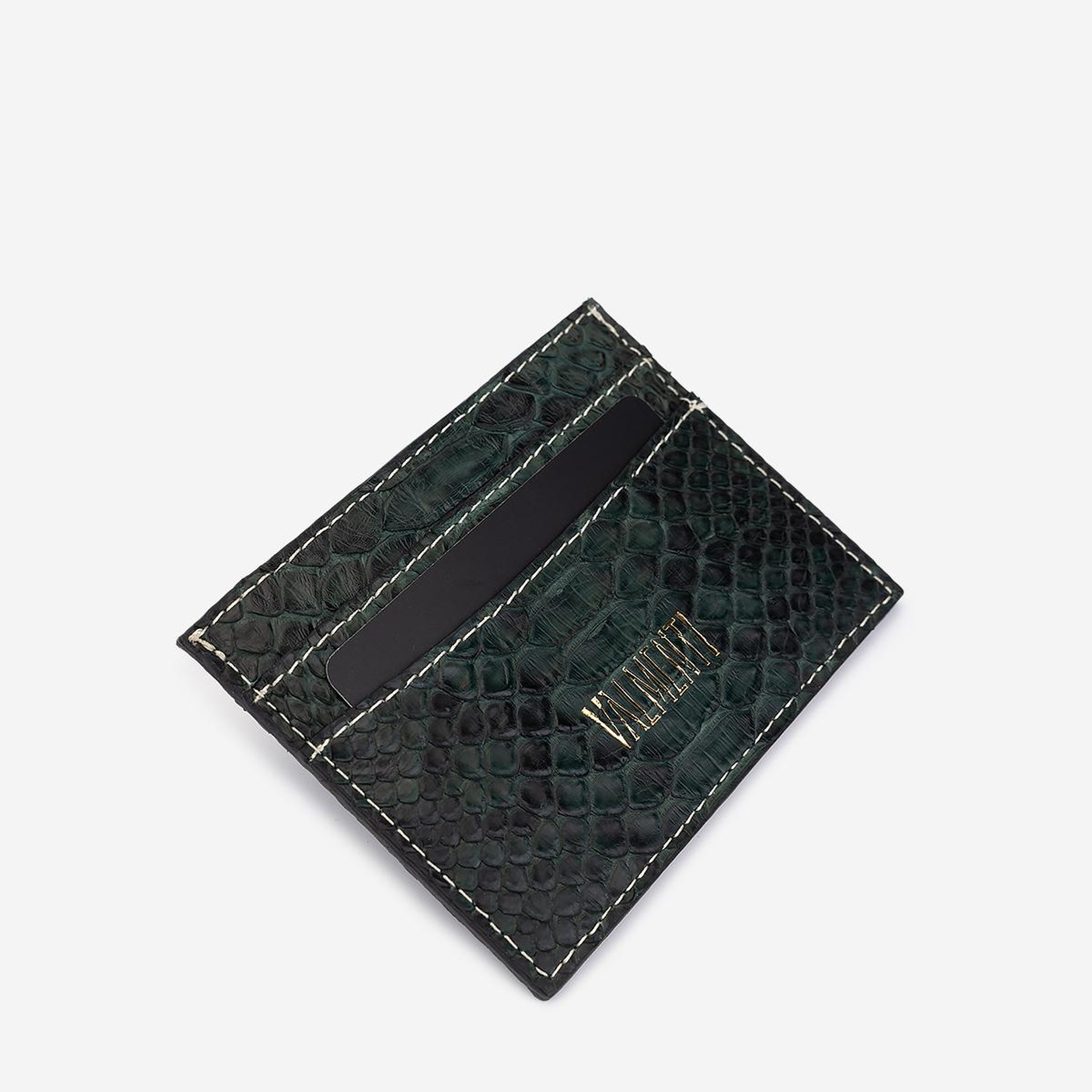 Valmenti Unisex Hakiki Deri Yeşil Piton Kartlık