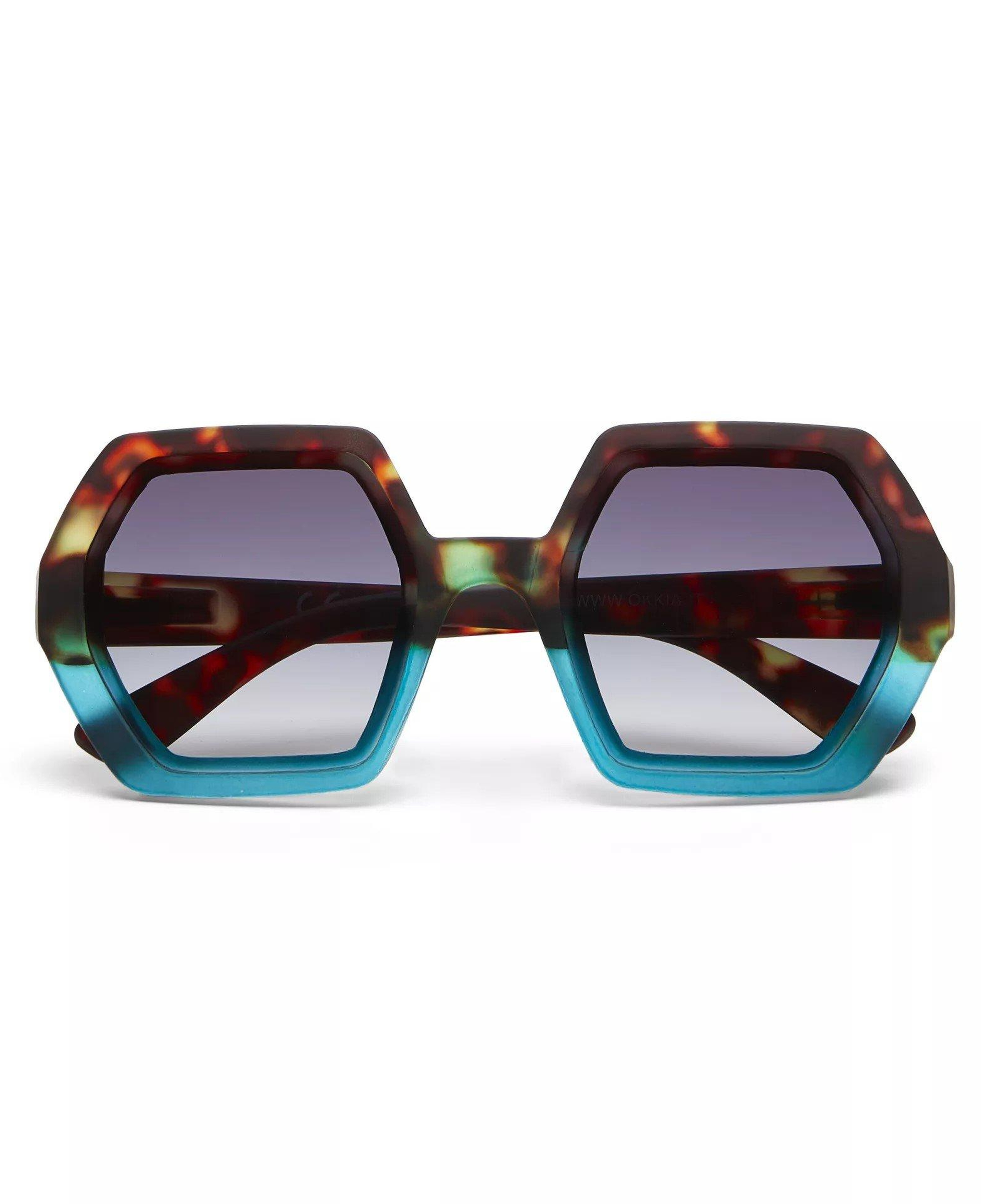 Okkia Emma Big Hexagonal Unisex Güneş Gözlüğü Havana Mavisi