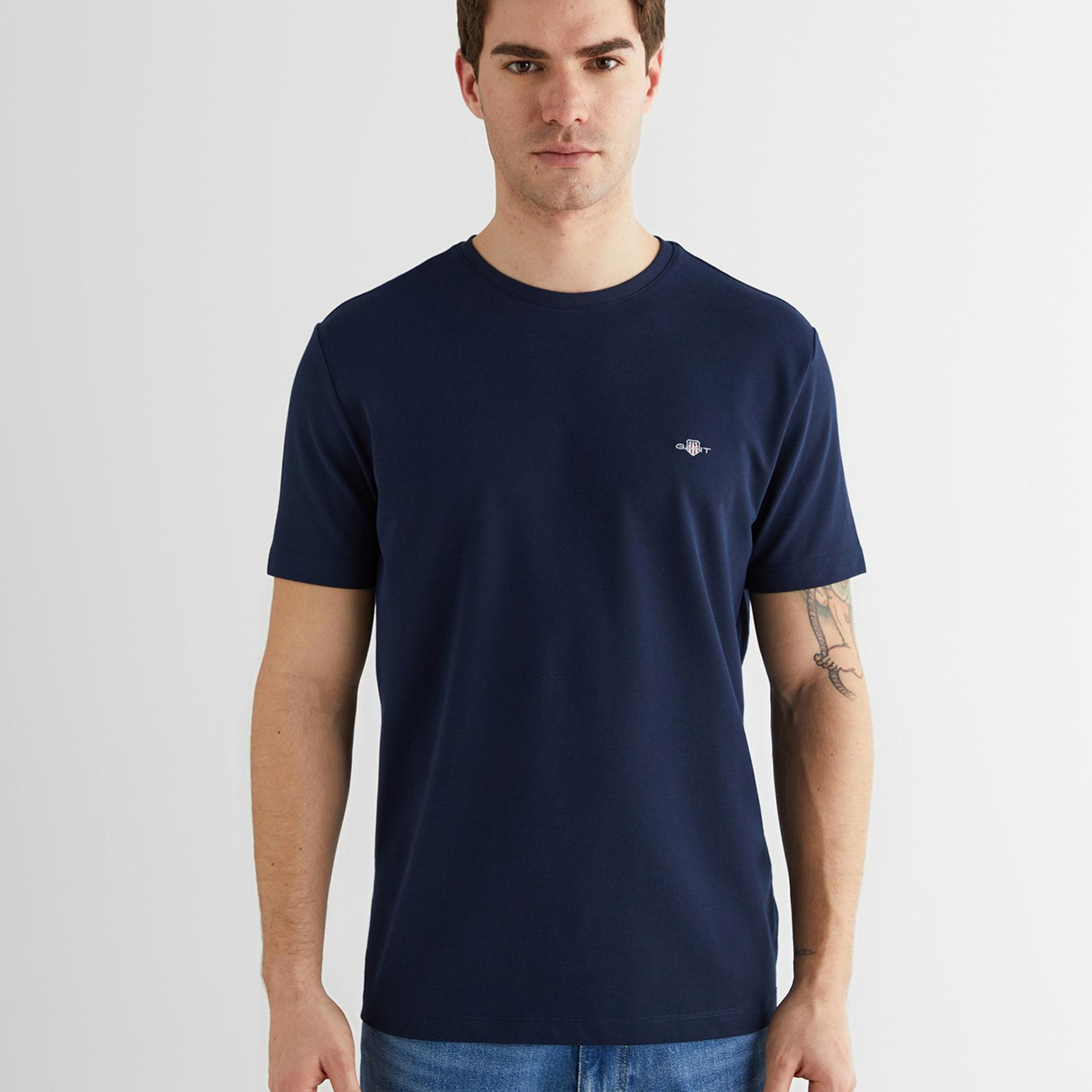 GANT Erkek Lacivert Bisiklet Yaka Regular Fit Logolu T-Shirt