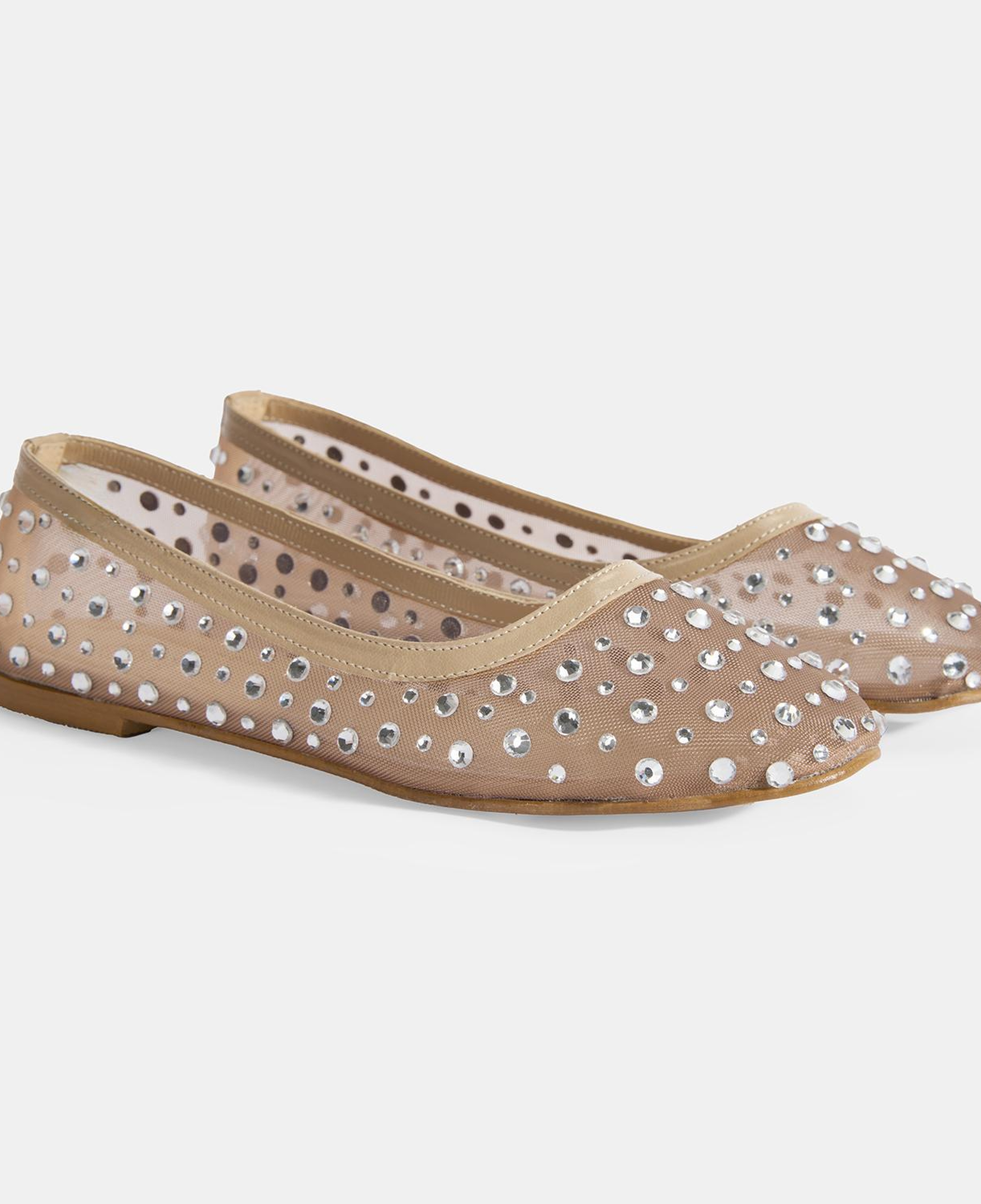 Kadın Ten Taş Detaylı Fileli Babet