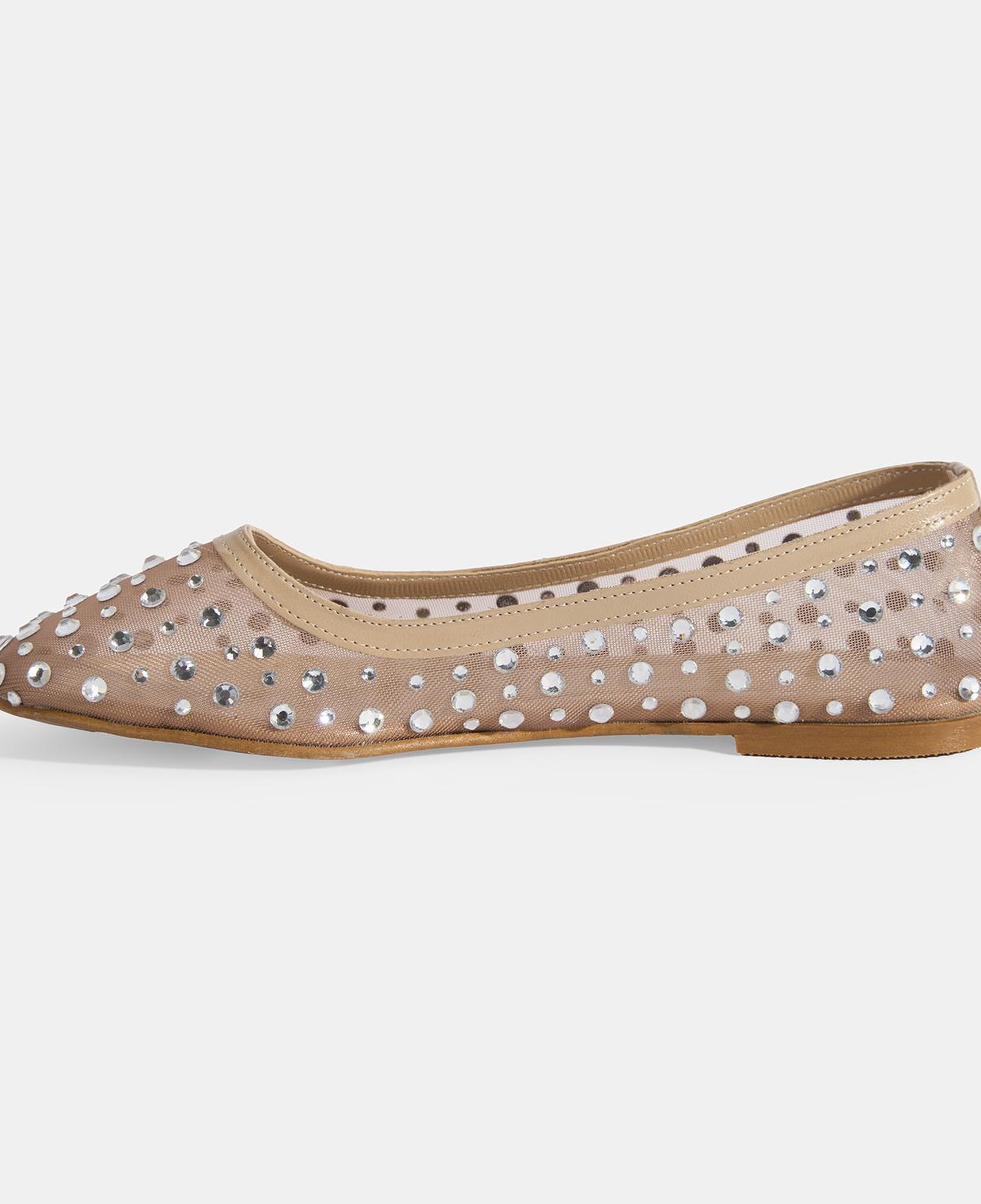 Kadın Ten Taş Detaylı Fileli Babet