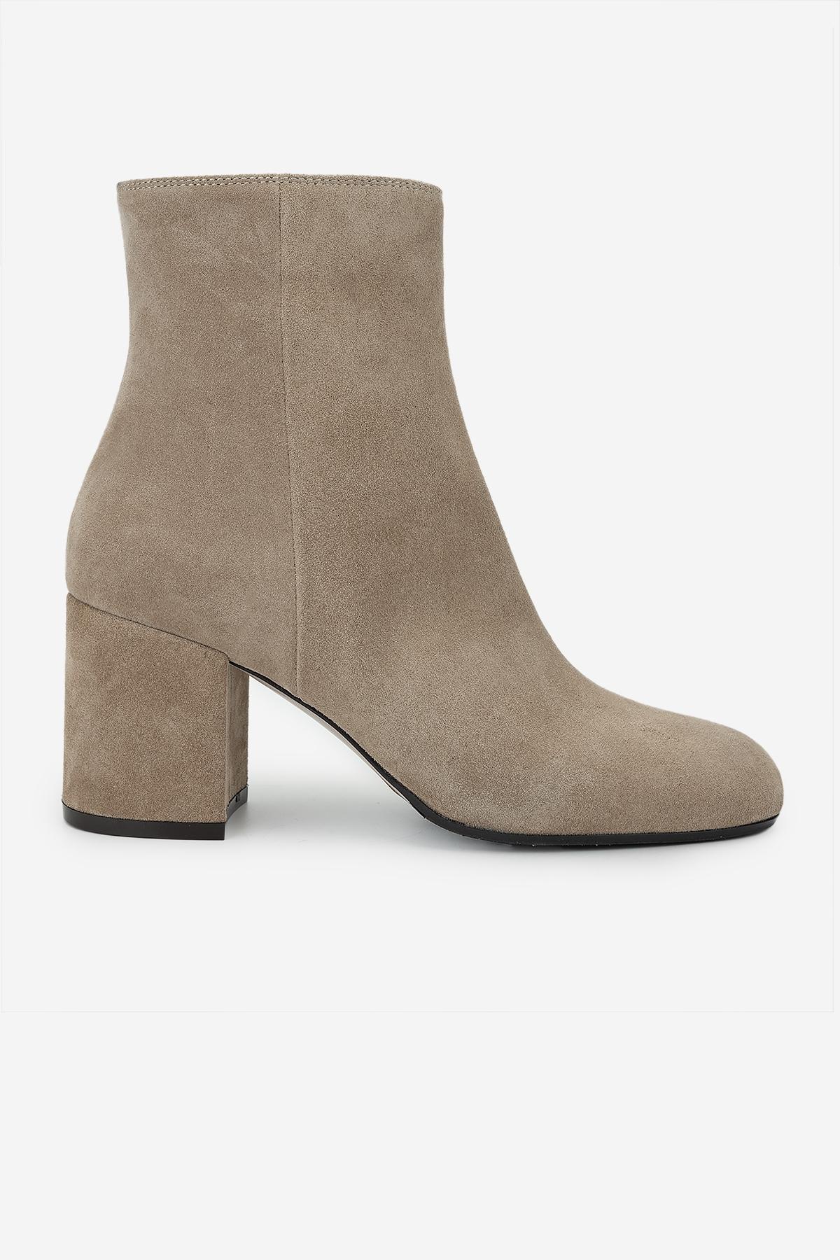 Valmenti Kadın Hakiki Deri Bej Süet Topuklu Bot