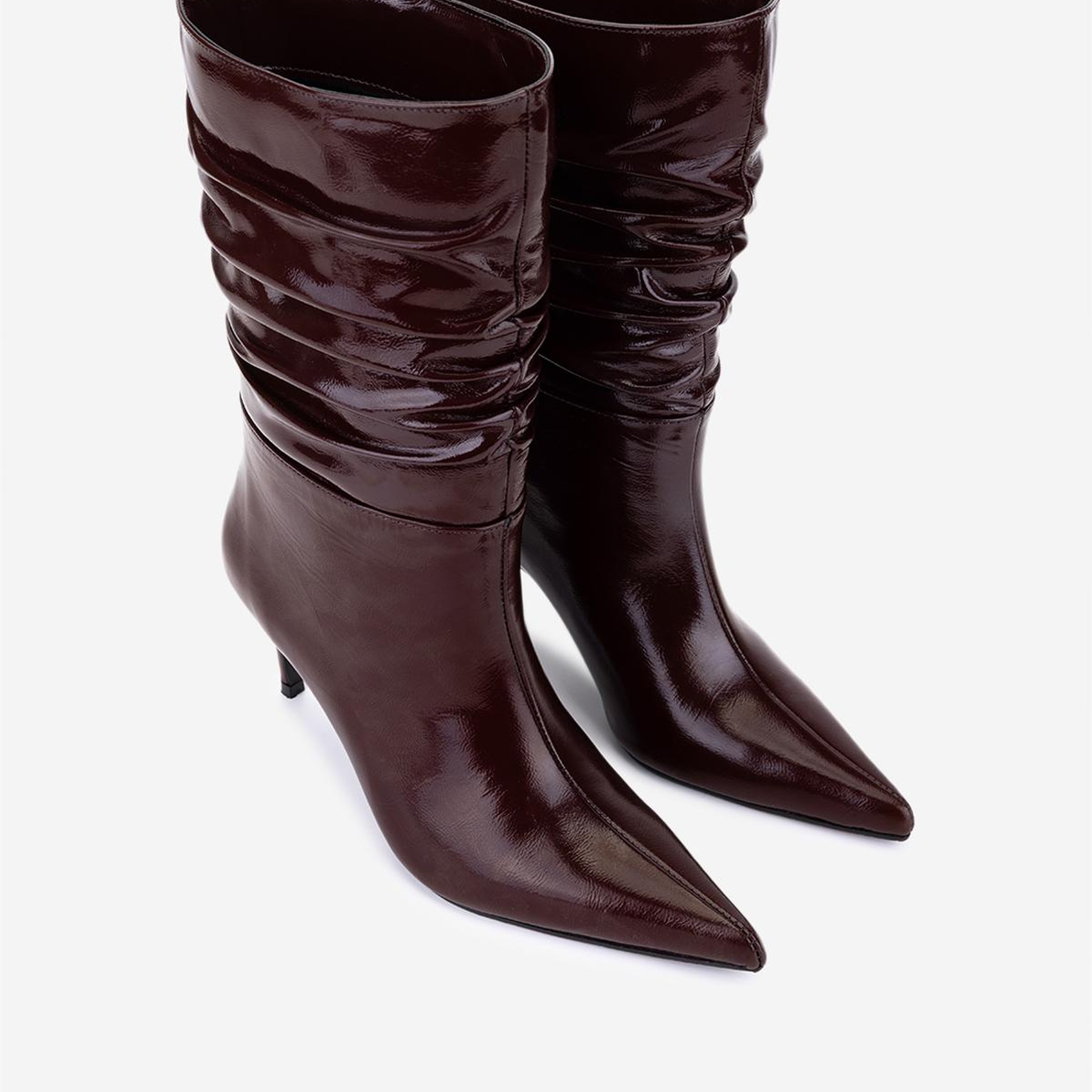 Valmenti Kadın Hakiki Deri Bordo Rugan Topuklu Bot