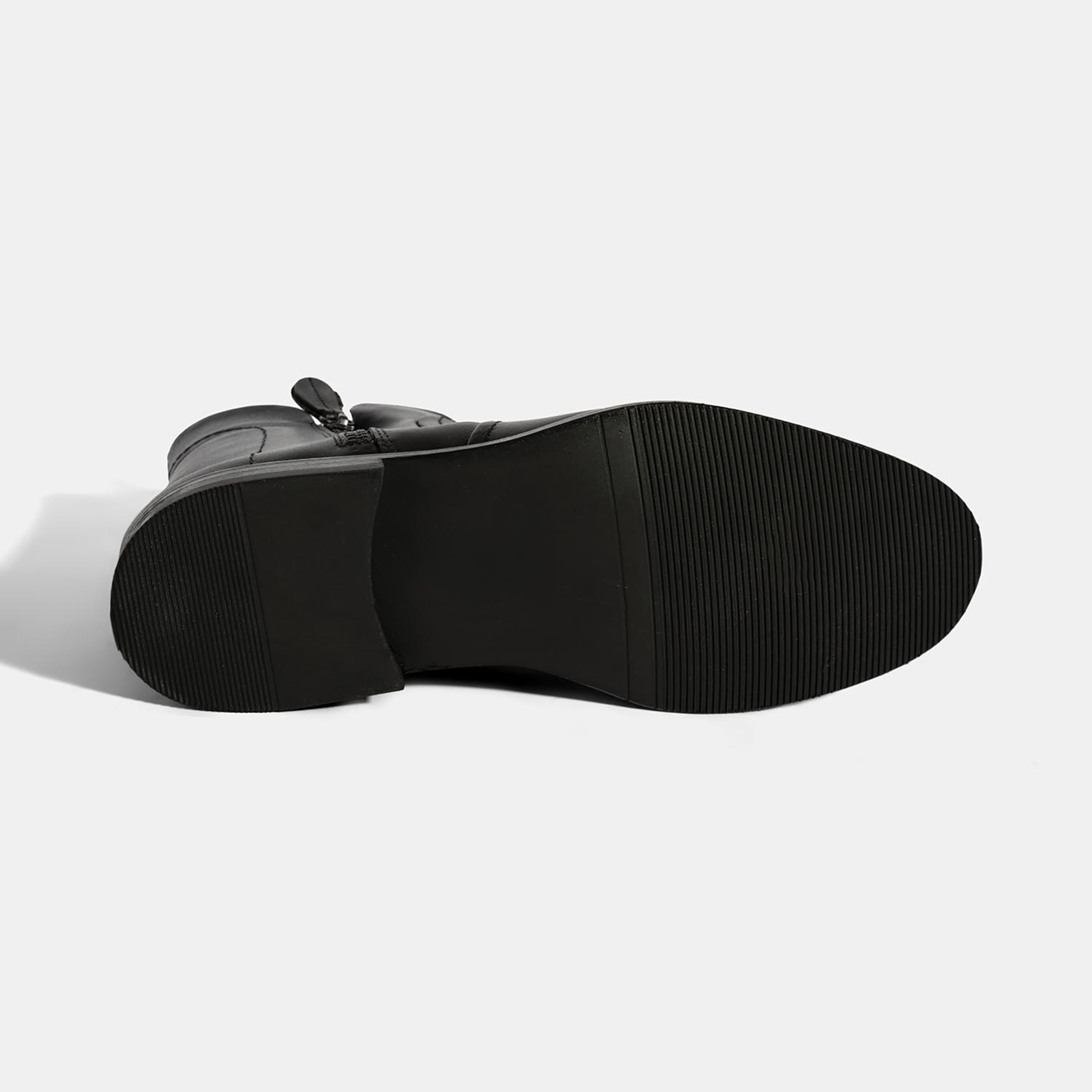 Kadın Siyah Çift Fermuarlı Deri Bot