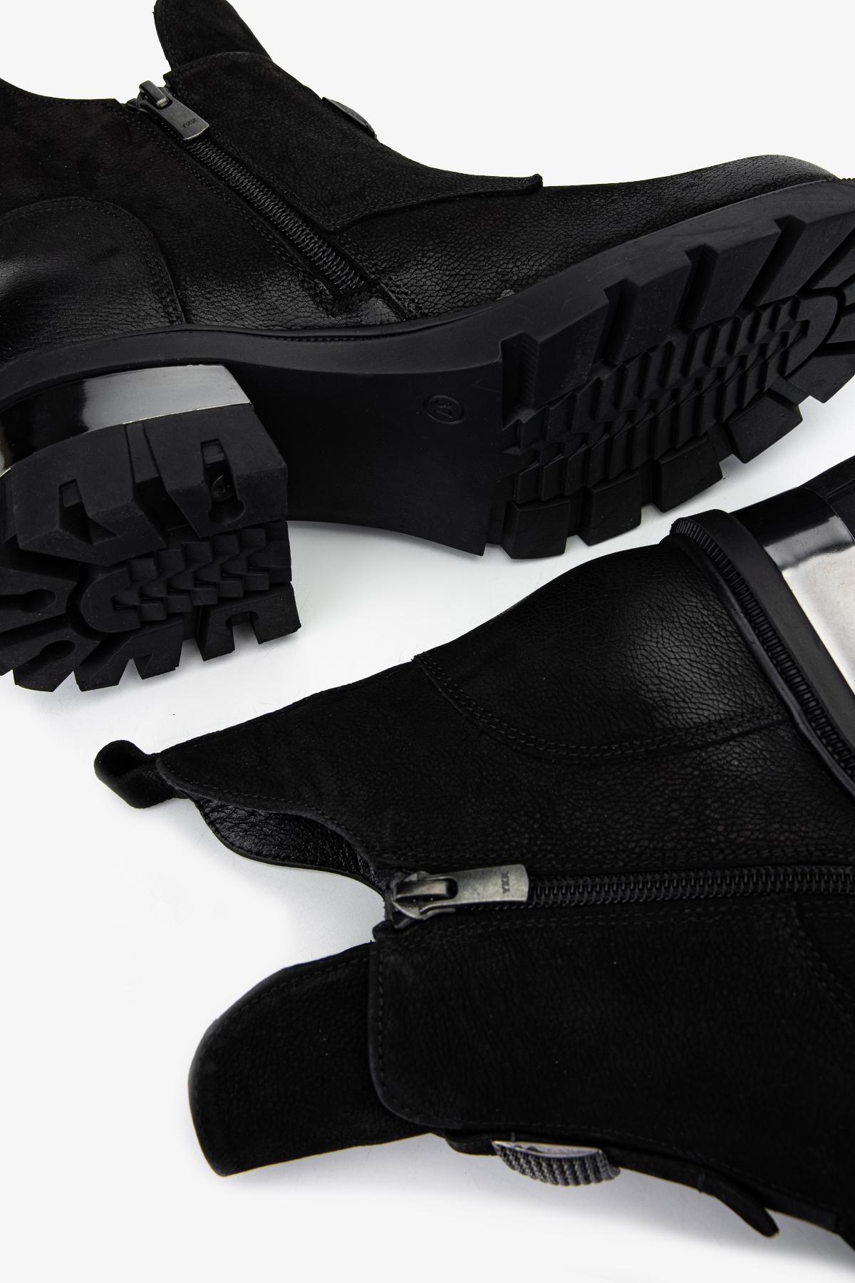 Valmenti Kadın Hakiki Deri Siyah Nubuk Topuklu Bot