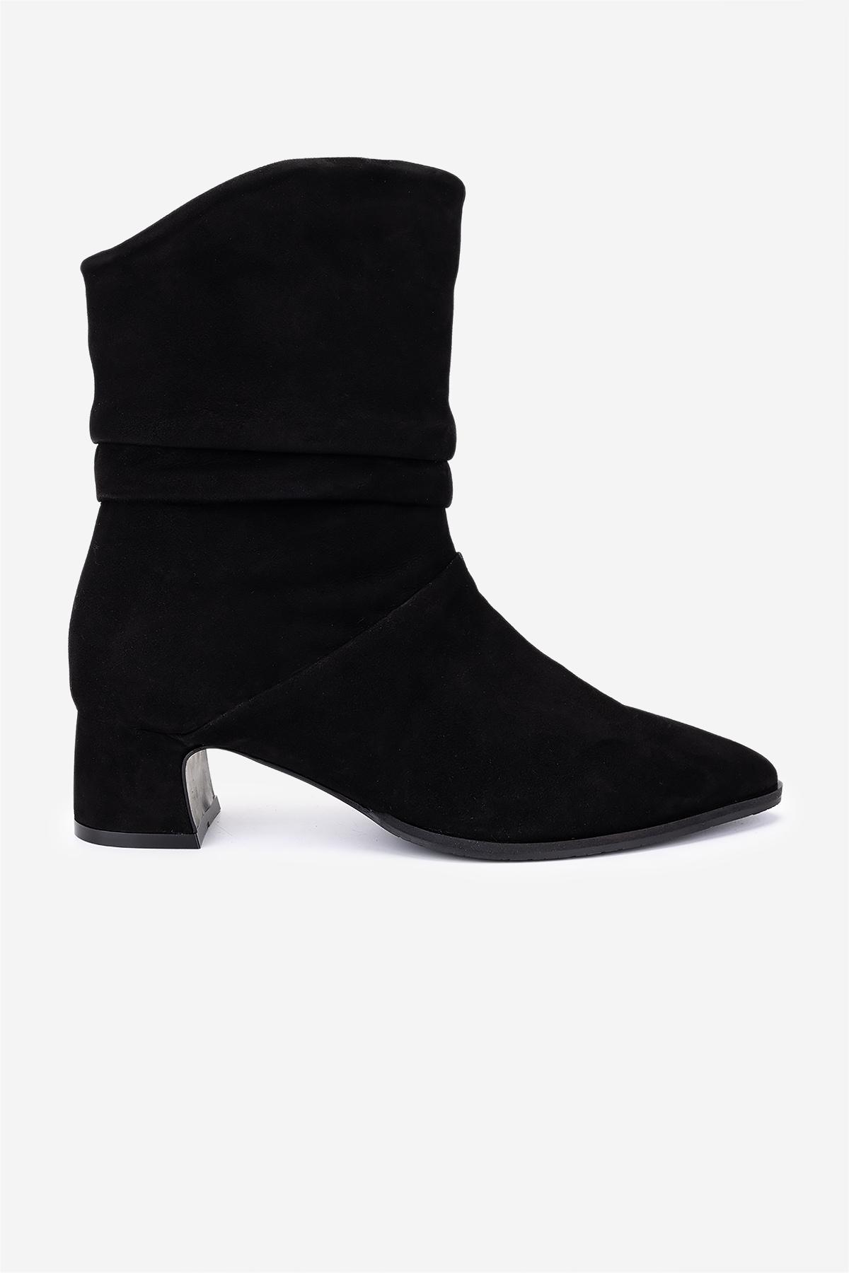 Valmenti Kadın Hakiki Deri Siyah Süet Topuklu Bot