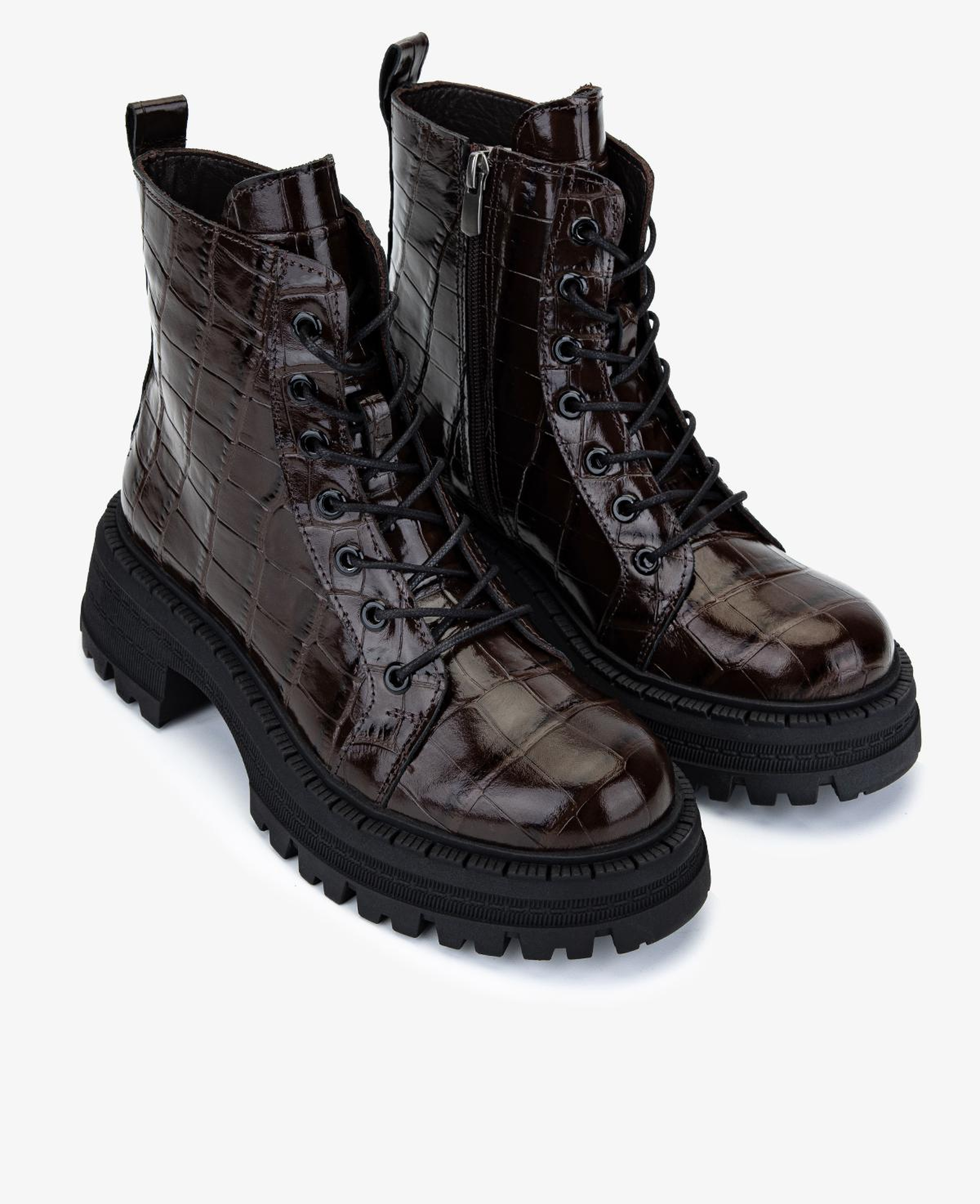 Valmenti Kadın Deri & Tekstil Kahverengi Kroko Düz Bot