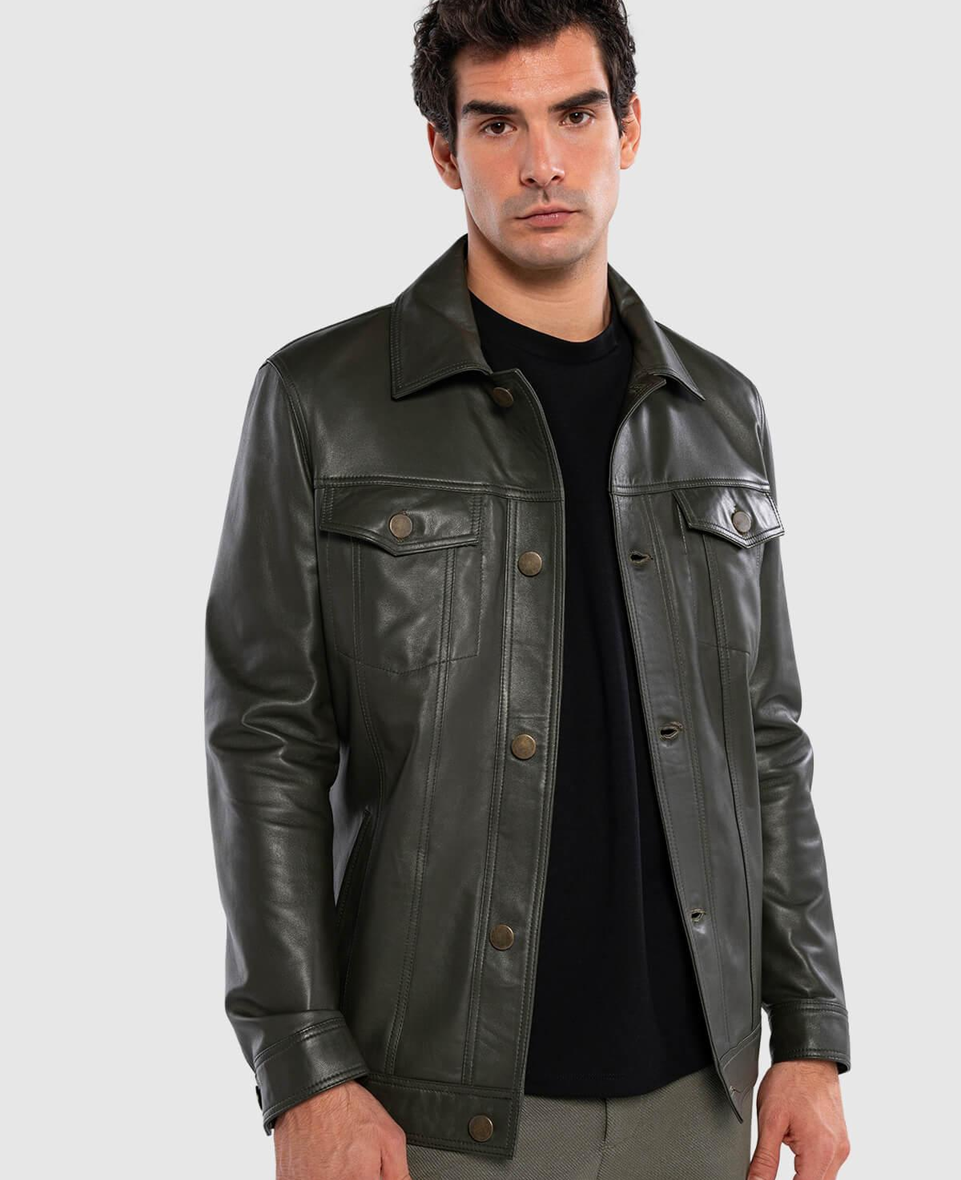 Tamer Tanca Erkek Hakiki Deri Yeşil Deri Mont