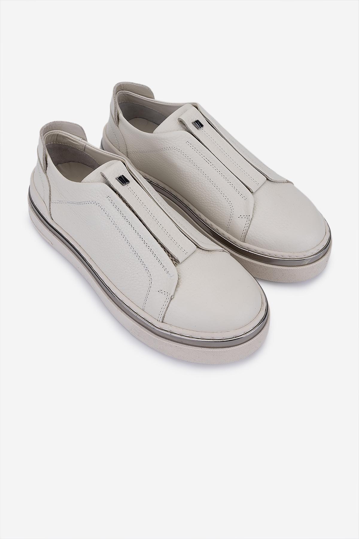 Valmenti Kadın Hakiki Deri Kırık Beyaz Sneakers & Spor Ayakkabı