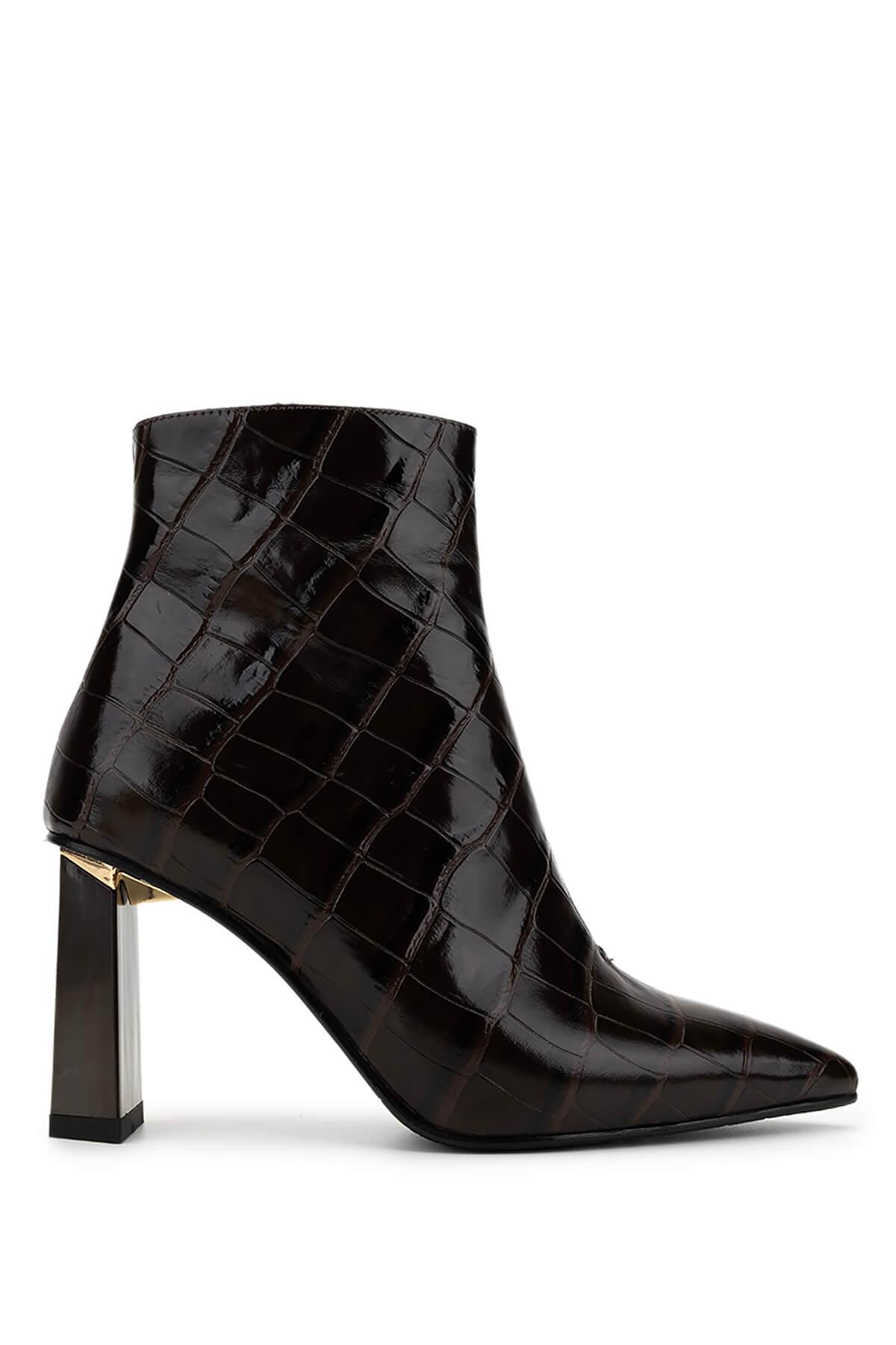 Tamer Tanca Kadın Hakiki Deri Kahverengi Kroko Topuklu Bot