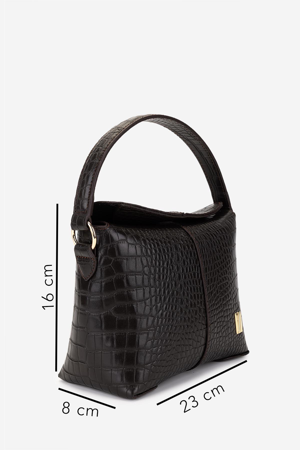 Valmenti Kadın Suni Deri Kahverengi Kroko Omuz Çanta