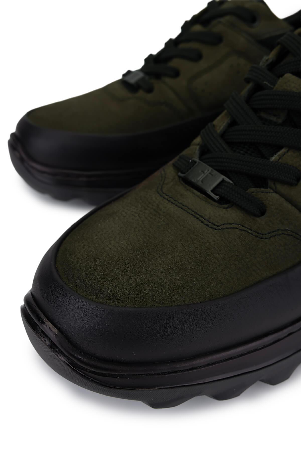 Tamer Tanca Erkek Hakiki Deri Siyah Mat/Haki Sneakers & Spor Ayakkabı