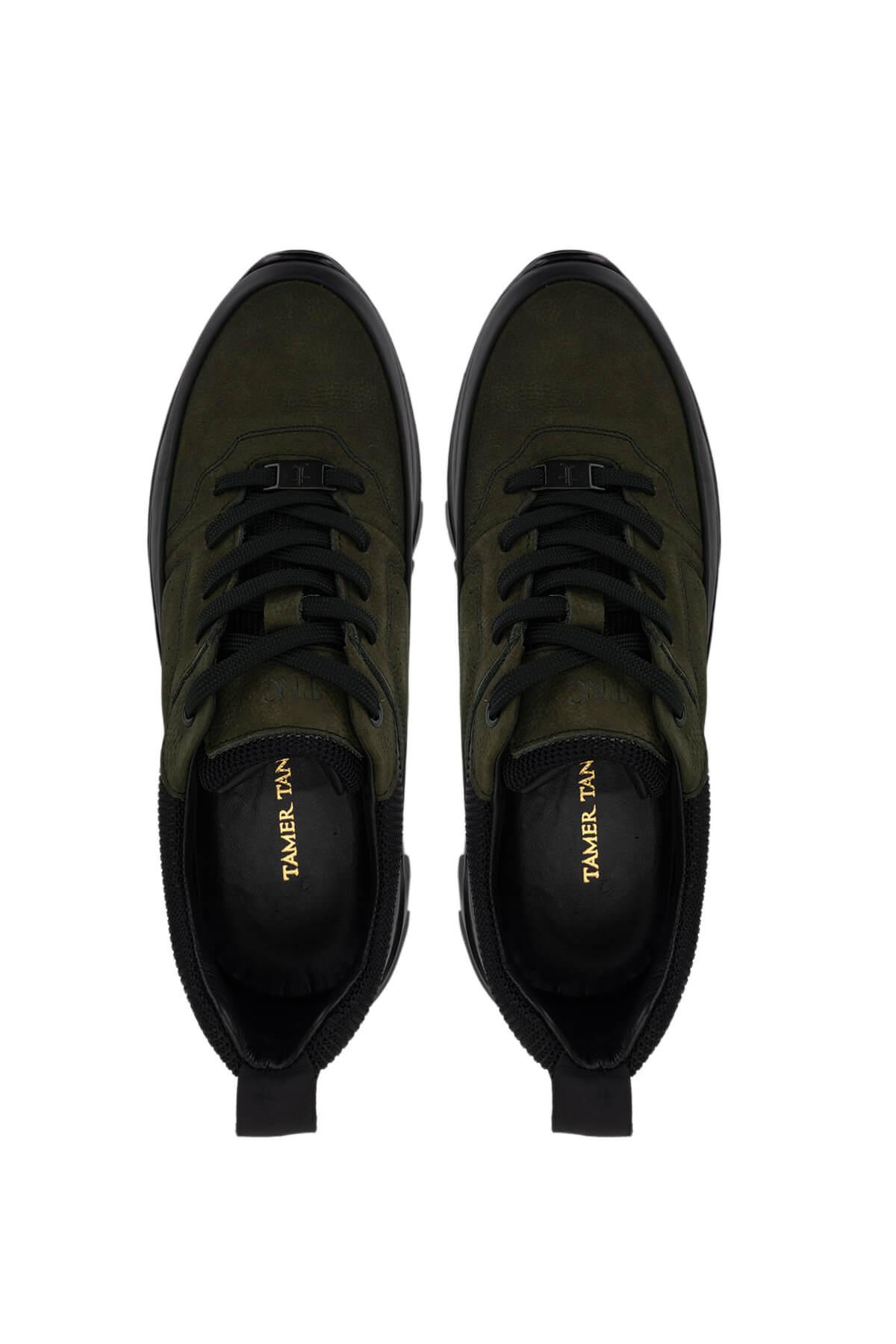 Tamer Tanca Erkek Hakiki Deri Siyah Mat/Haki Sneakers & Spor Ayakkabı
