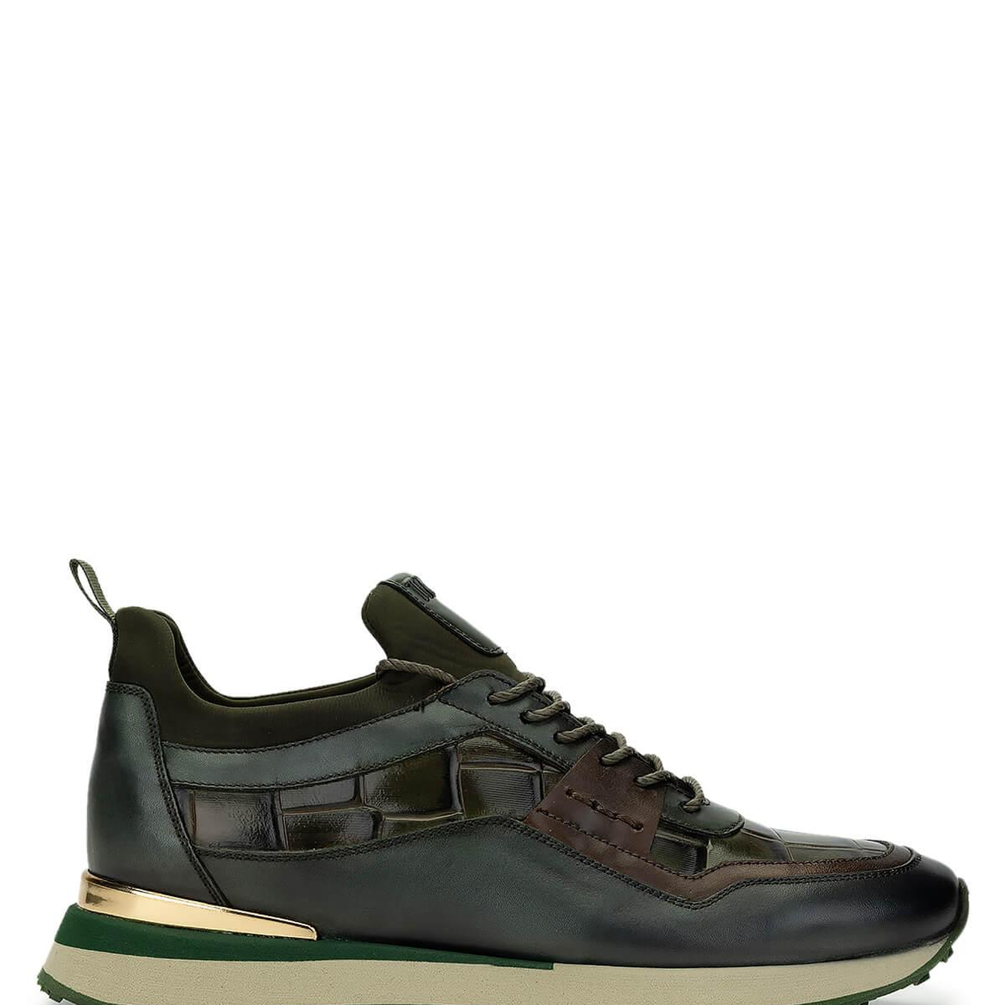 Tamer Tanca Erkek Hakiki Deri Yeşil Kroko Sneakers & Spor Ayakkabı