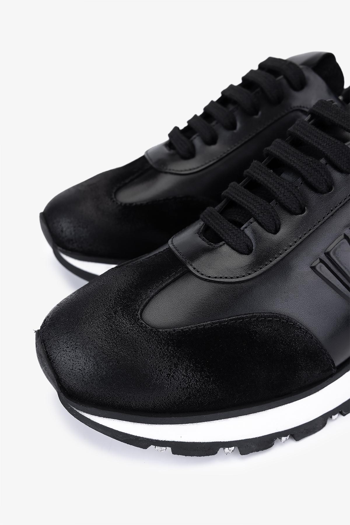 Valmenti Erkek Hakiki Deri Siyah Süet Sneakers & Spor Ayakkabı