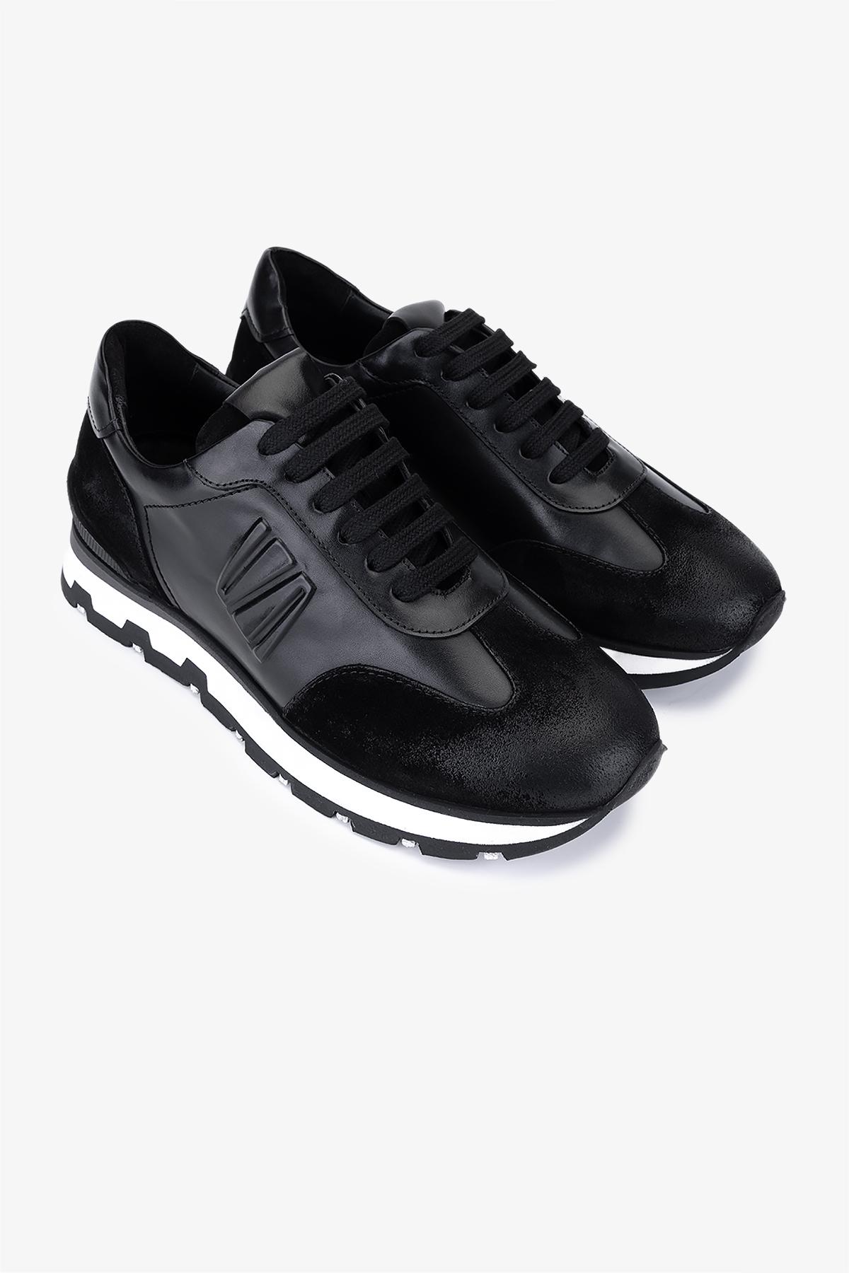 Valmenti Erkek Hakiki Deri Siyah Süet Sneakers & Spor Ayakkabı