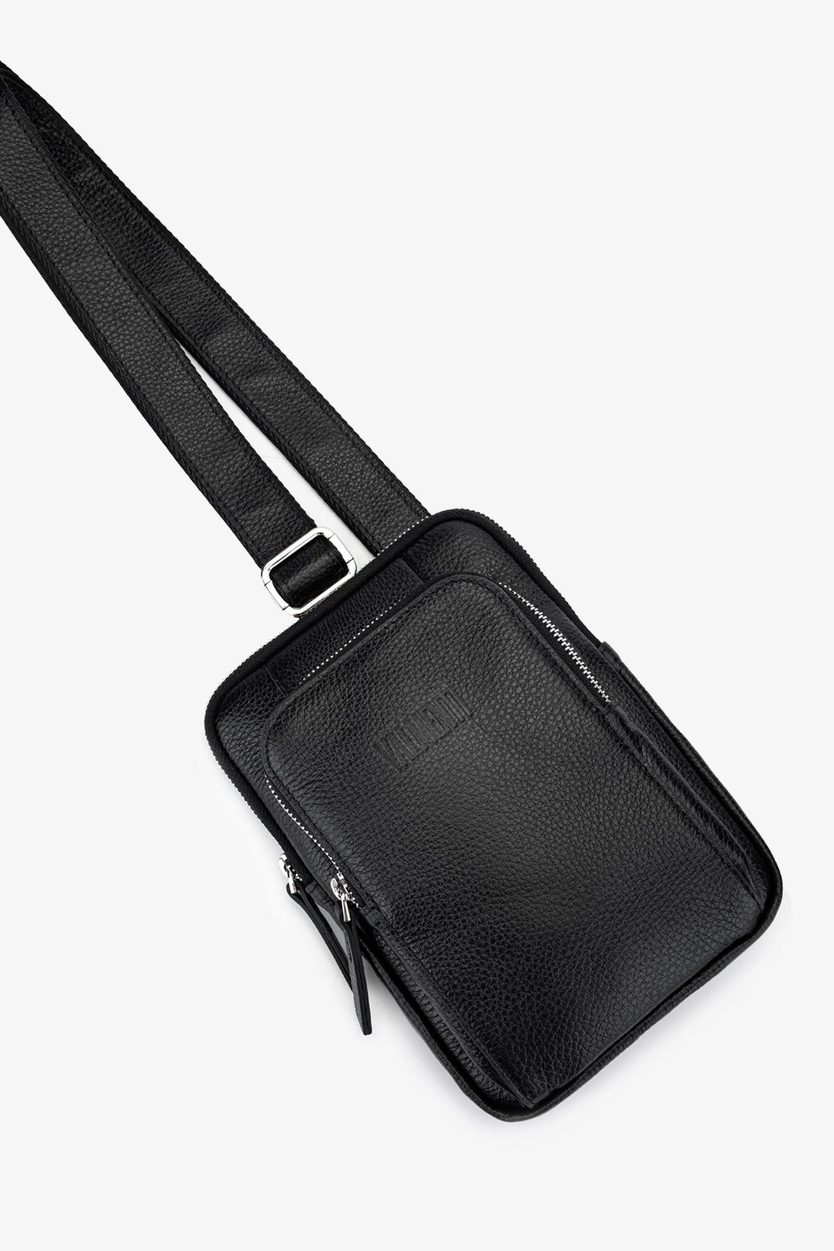 Valmenti Erkek Hakiki Deri Siyah Floter Body Bag Çanta