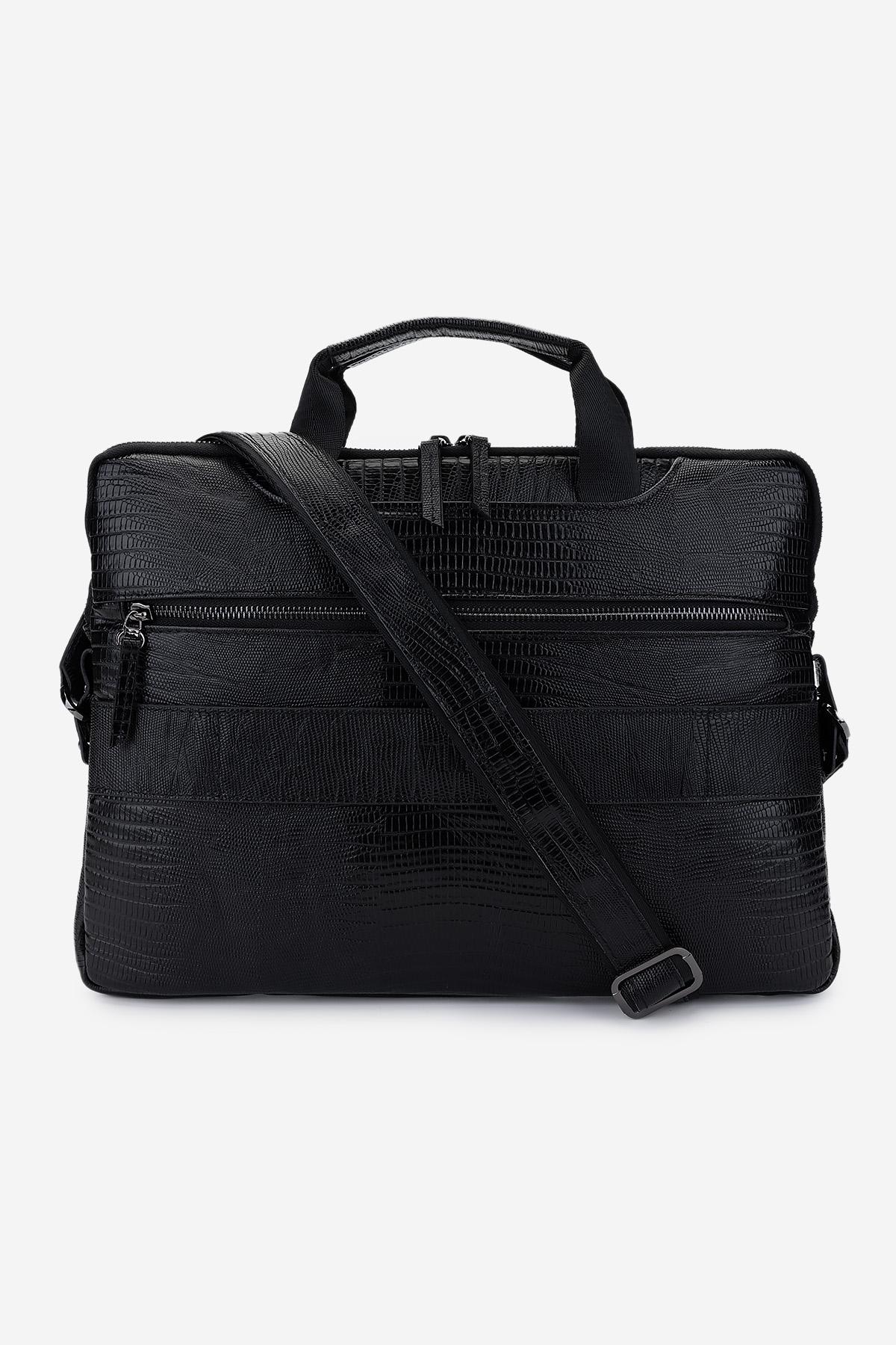 Valmenti Erkek Hakiki Deri Siyah Lazer Evrak Çantası