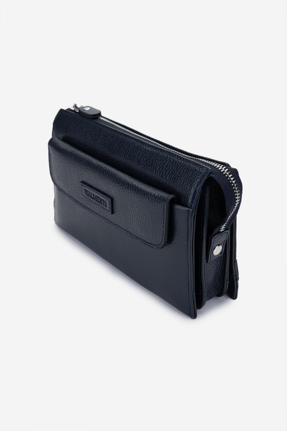 Valmenti Erkek Hakiki Deri Lacivert El Çantası
