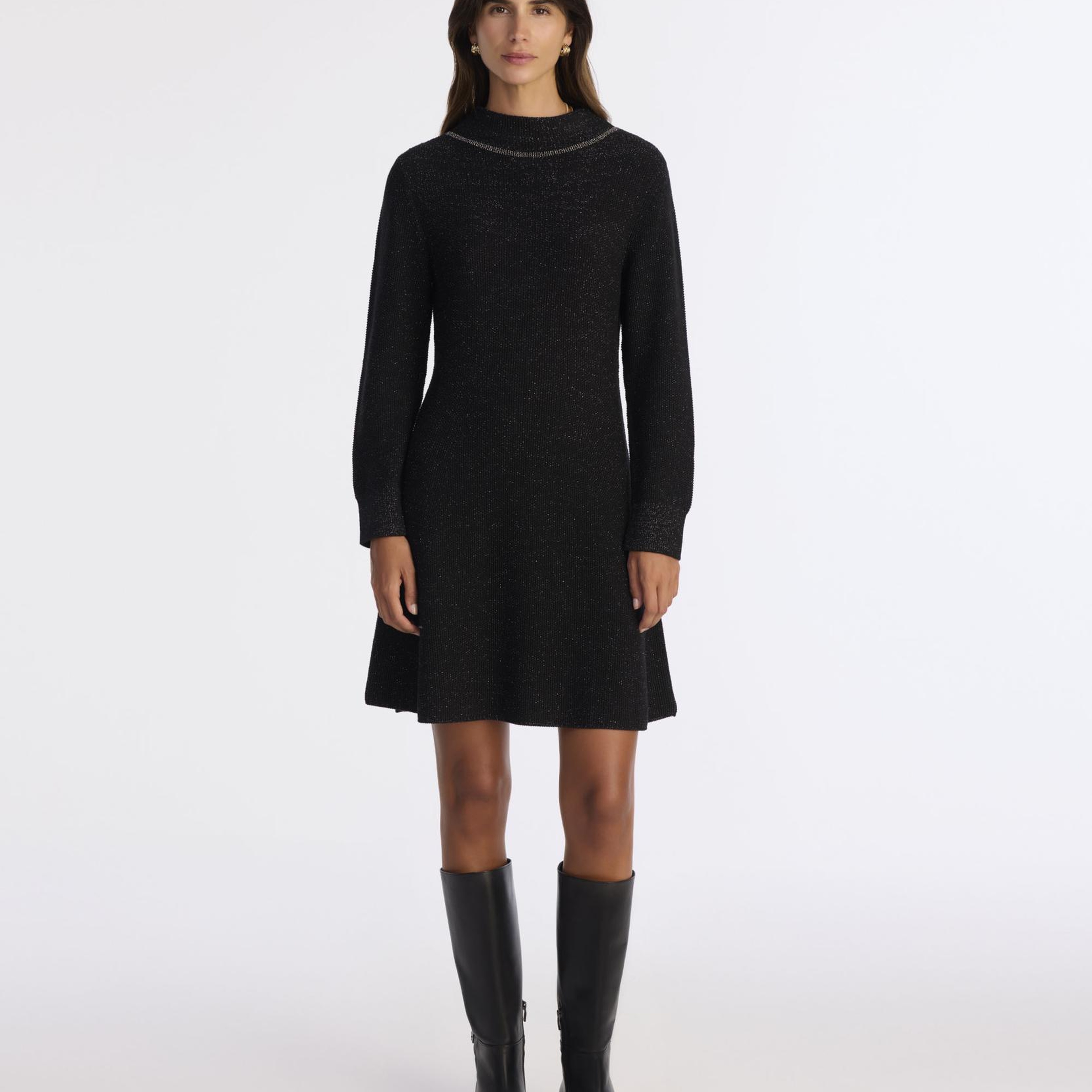 YARGICI A Form Kayık Yaka Uzun Kol Elbise